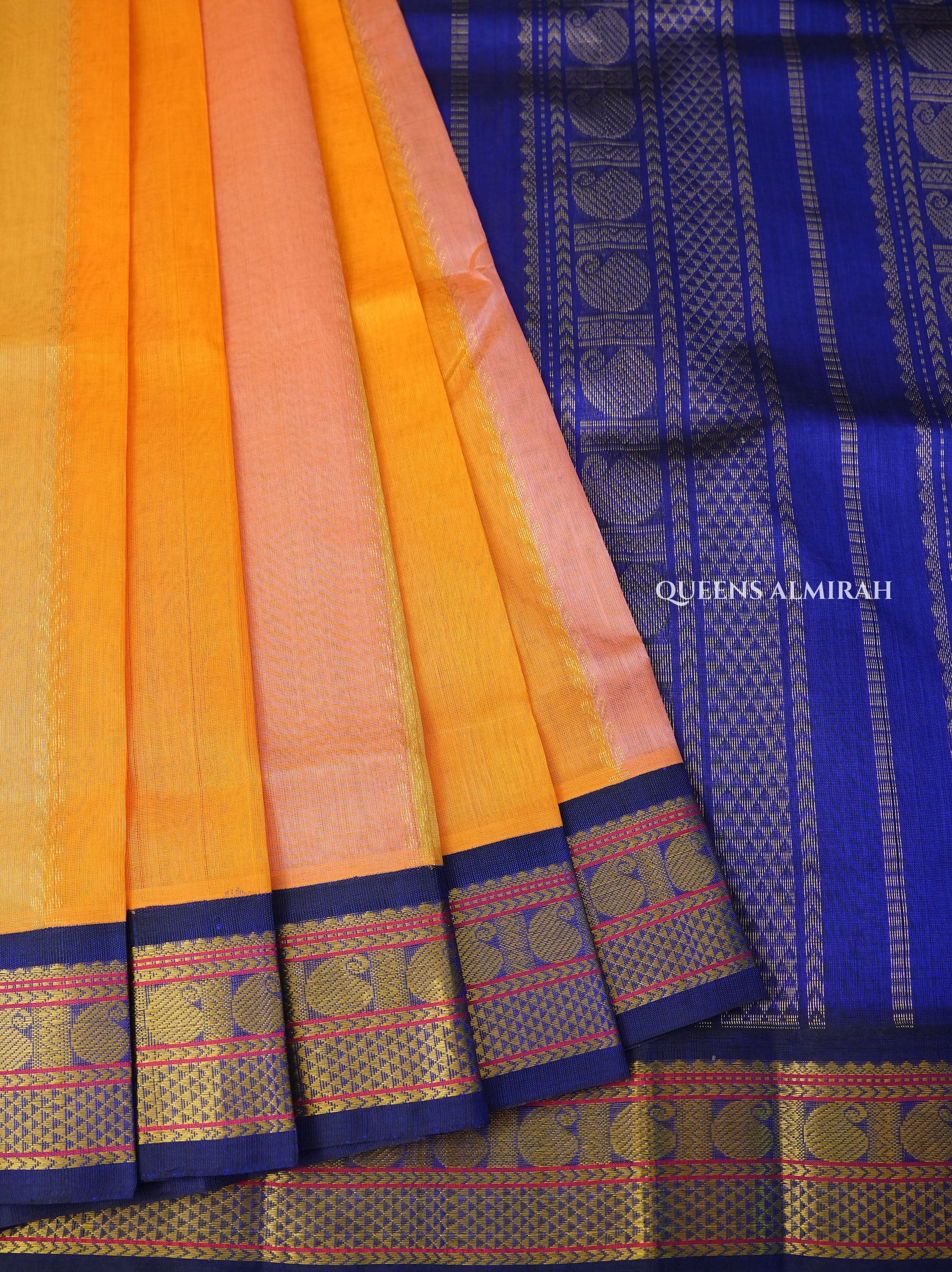 Multicolor With Blue Border Pure Silk Cotton Saree