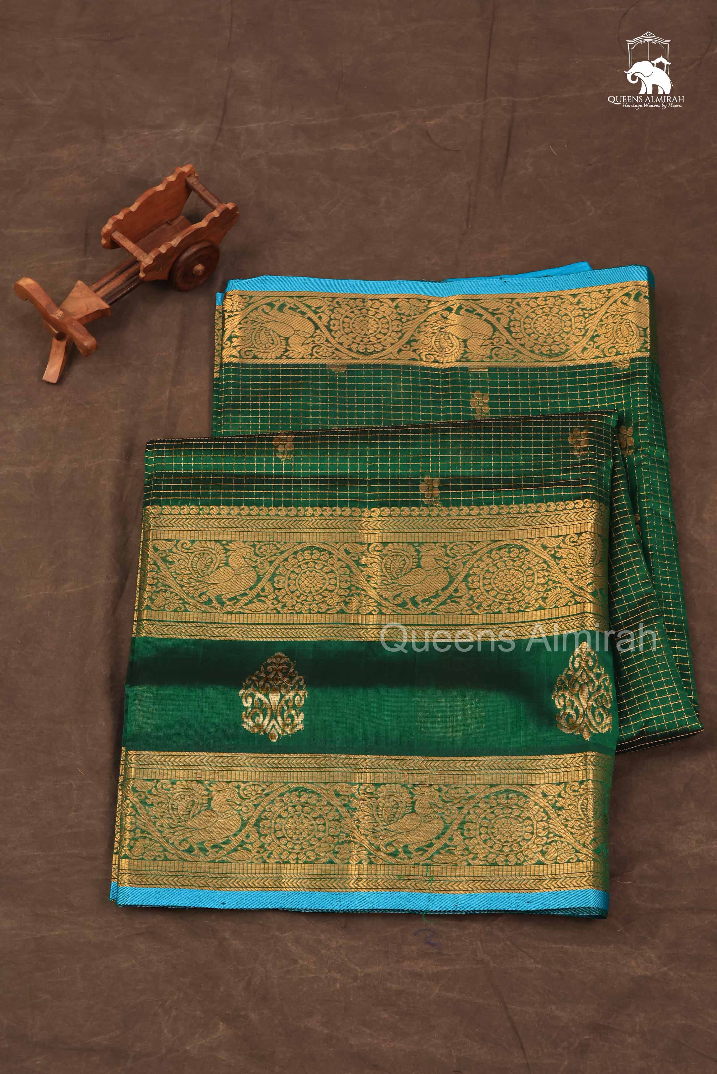 Dark Green Kattam Butta Pure Silk Cotton Saree
