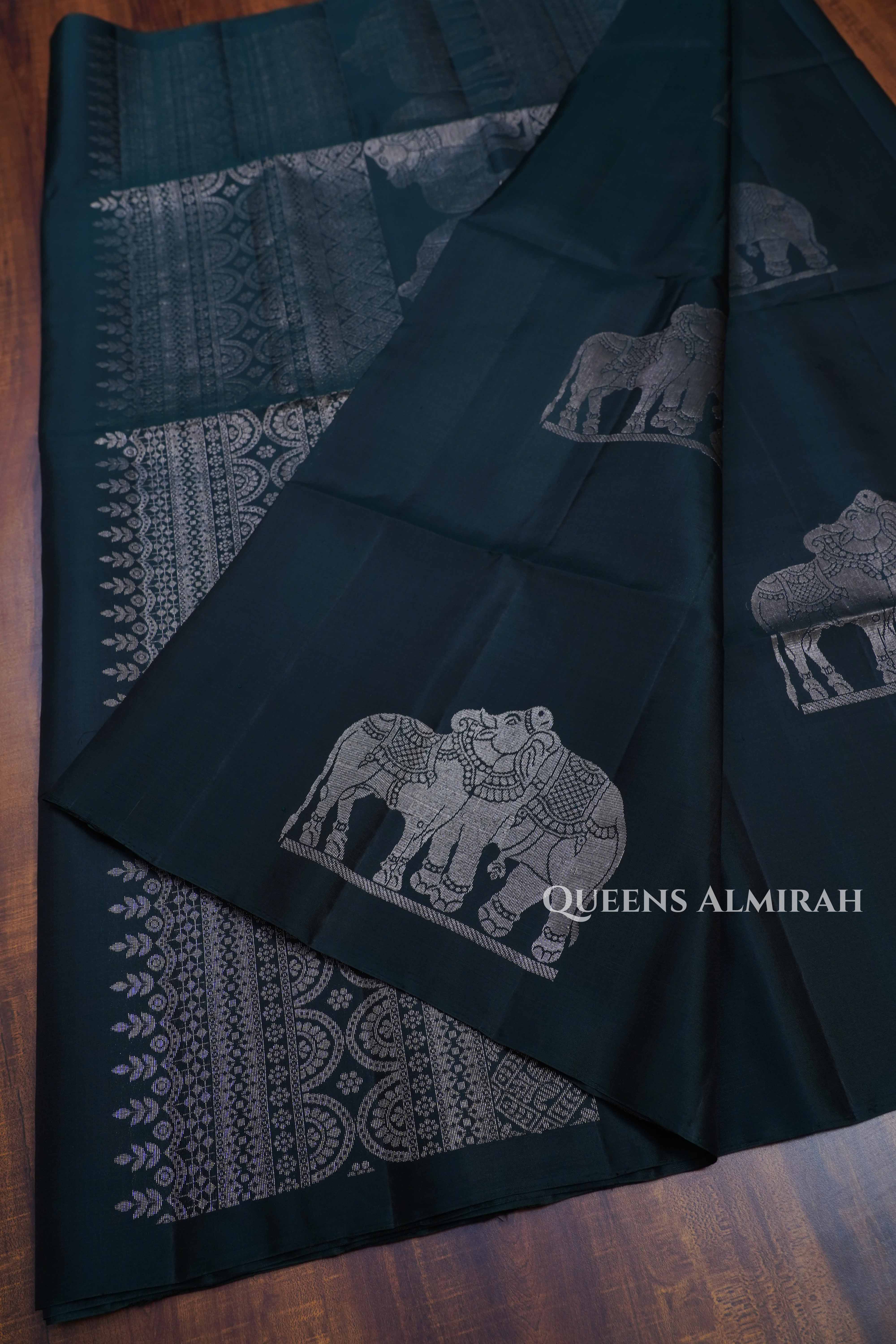 Dark Green Pure Soft Silk Saree
