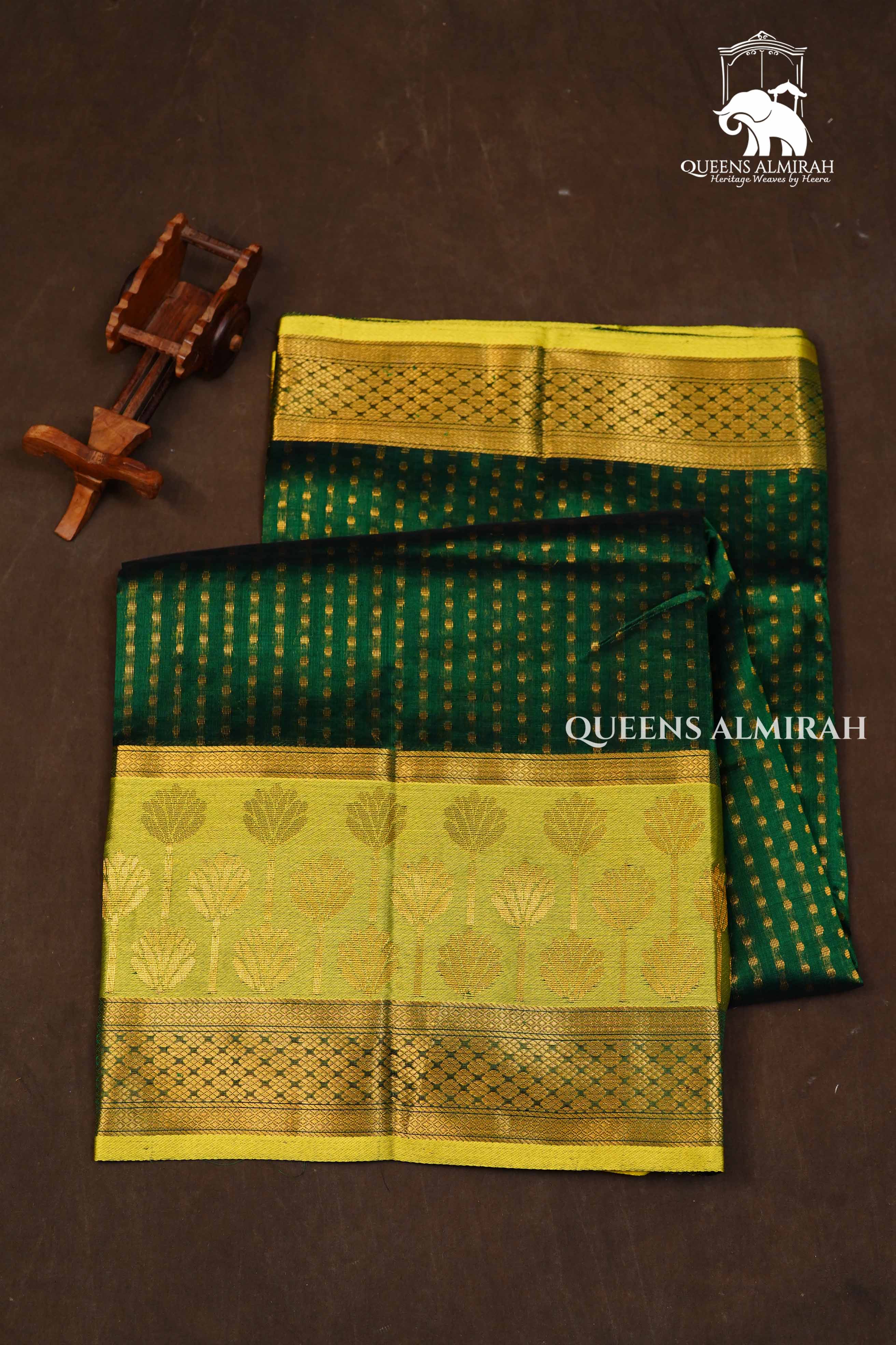 Dark Green With Yellow Pure Silk Cotton Saree