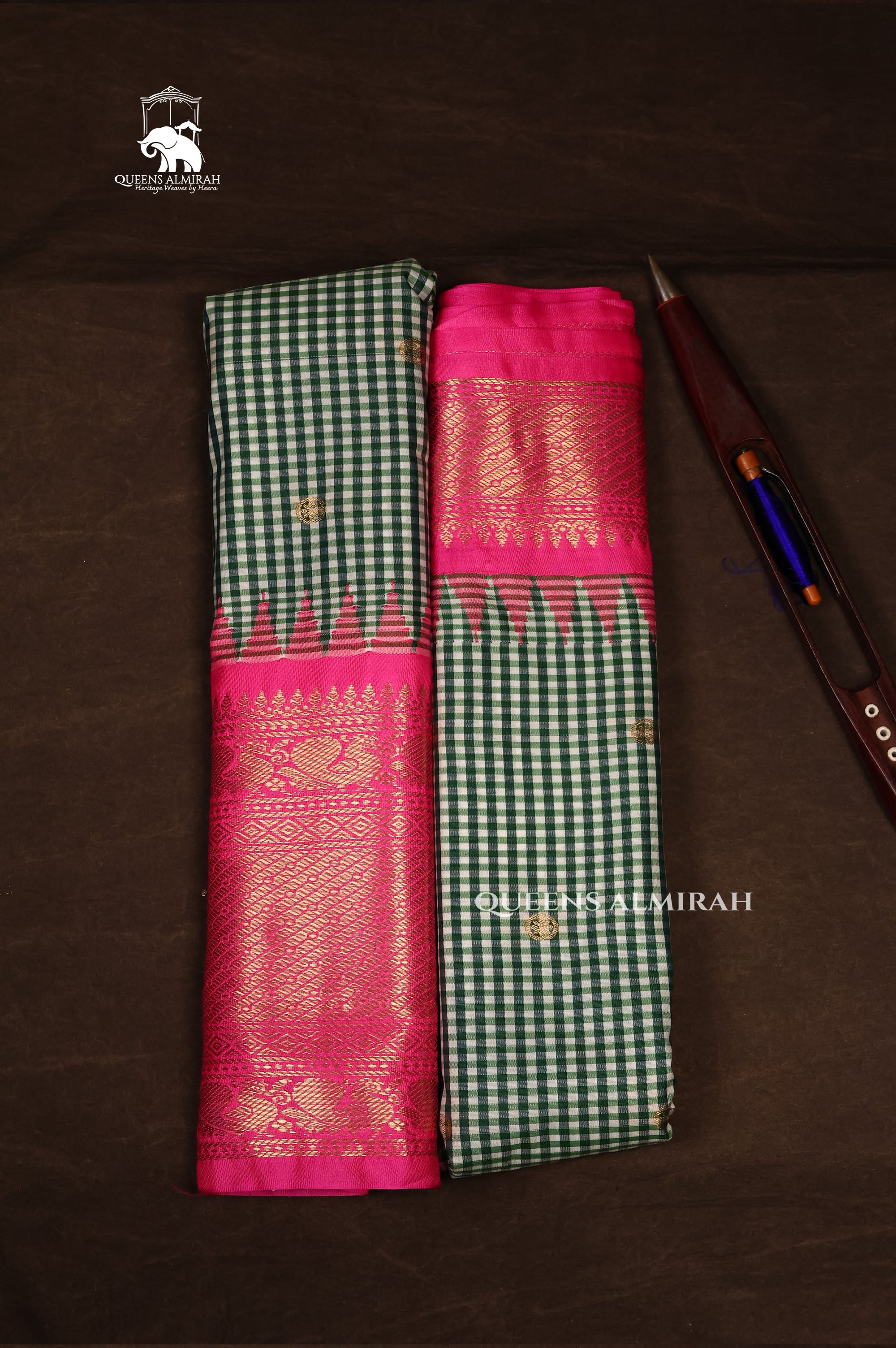 Green With Pink Semi Gadwal Silk Saree