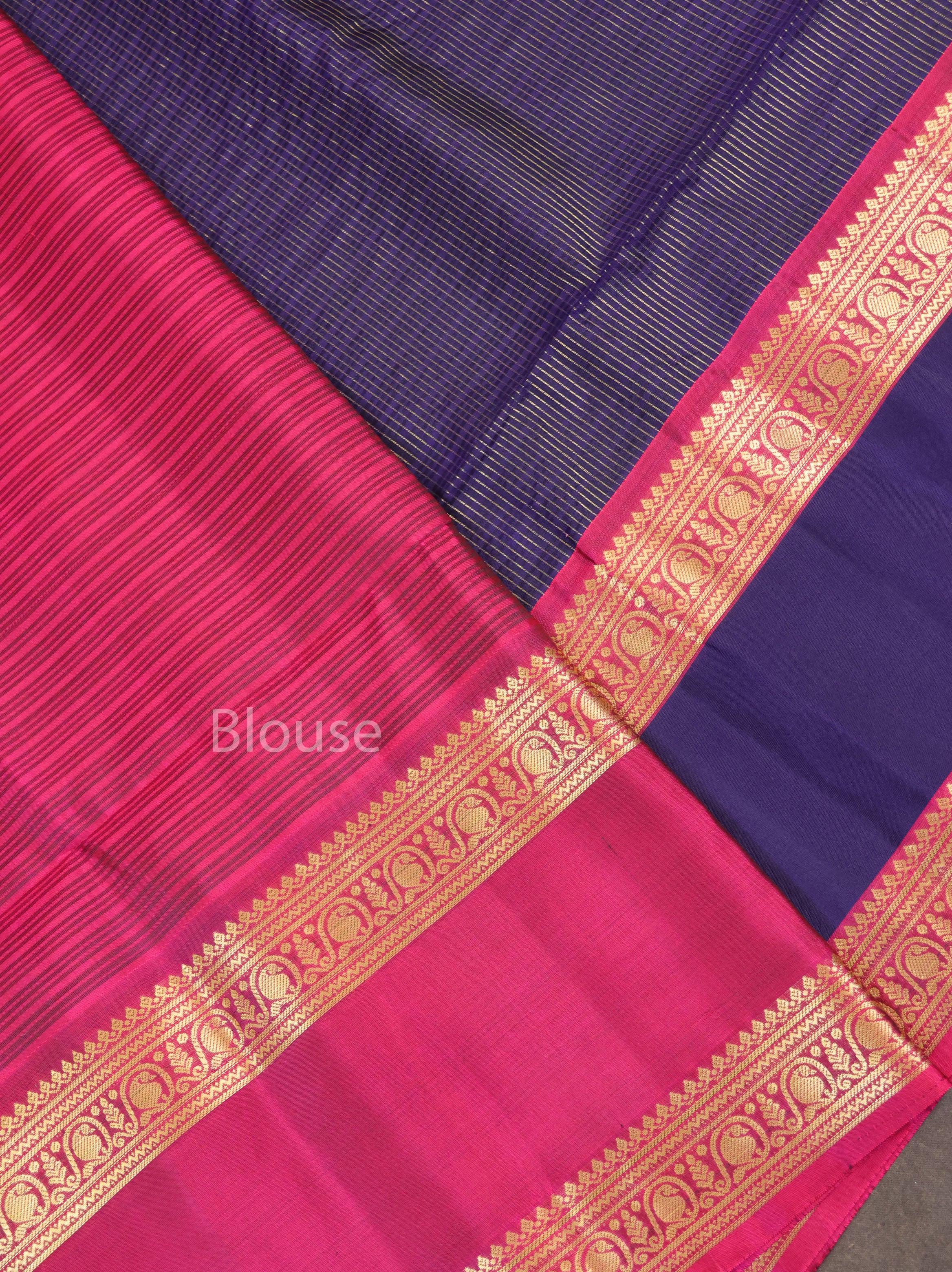Navy Blue With Magenta Pink Payadi Pure Soft Silk Saree