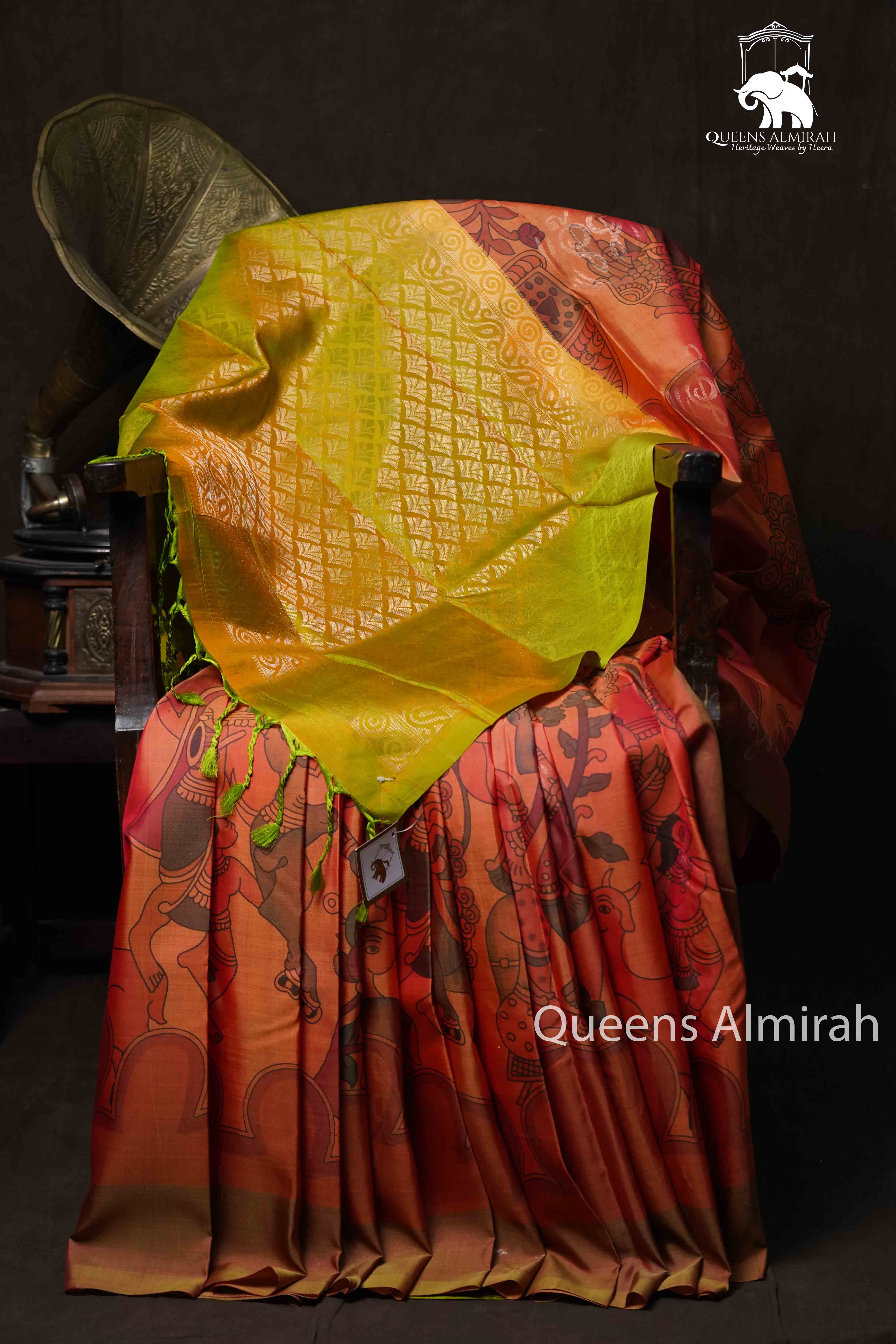 Dusky Orange Pure Kanchivaram Silk Saree QUEENS ALMIRAH