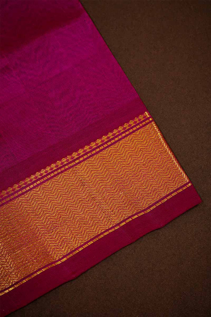 PURE KANCHI SILK COTTON - RASPBERRY PINK WITH ROYAL  BLUE - Queens Jewel Emporium