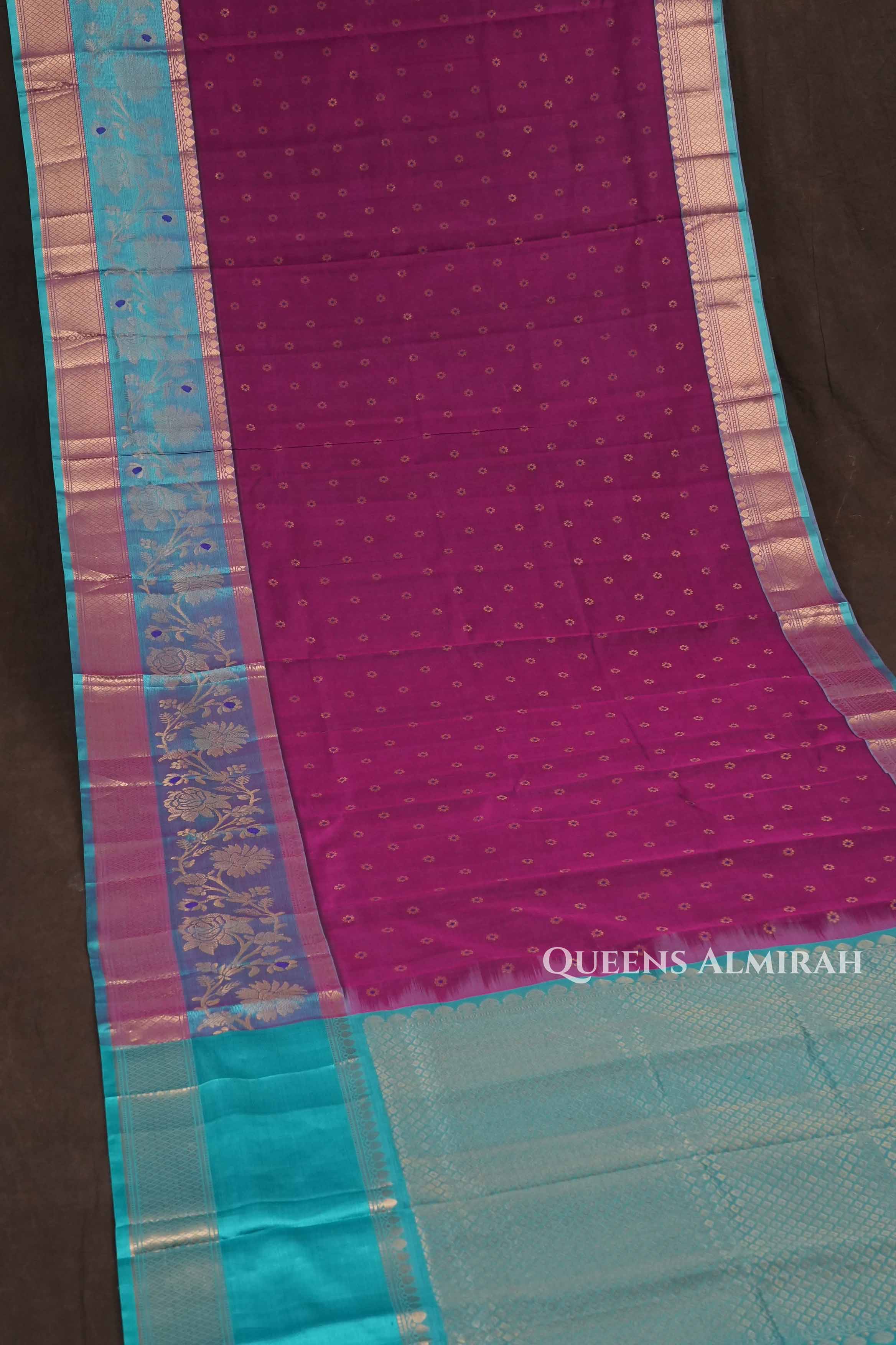 Purple With Blue Pure Silk Cotton Saree