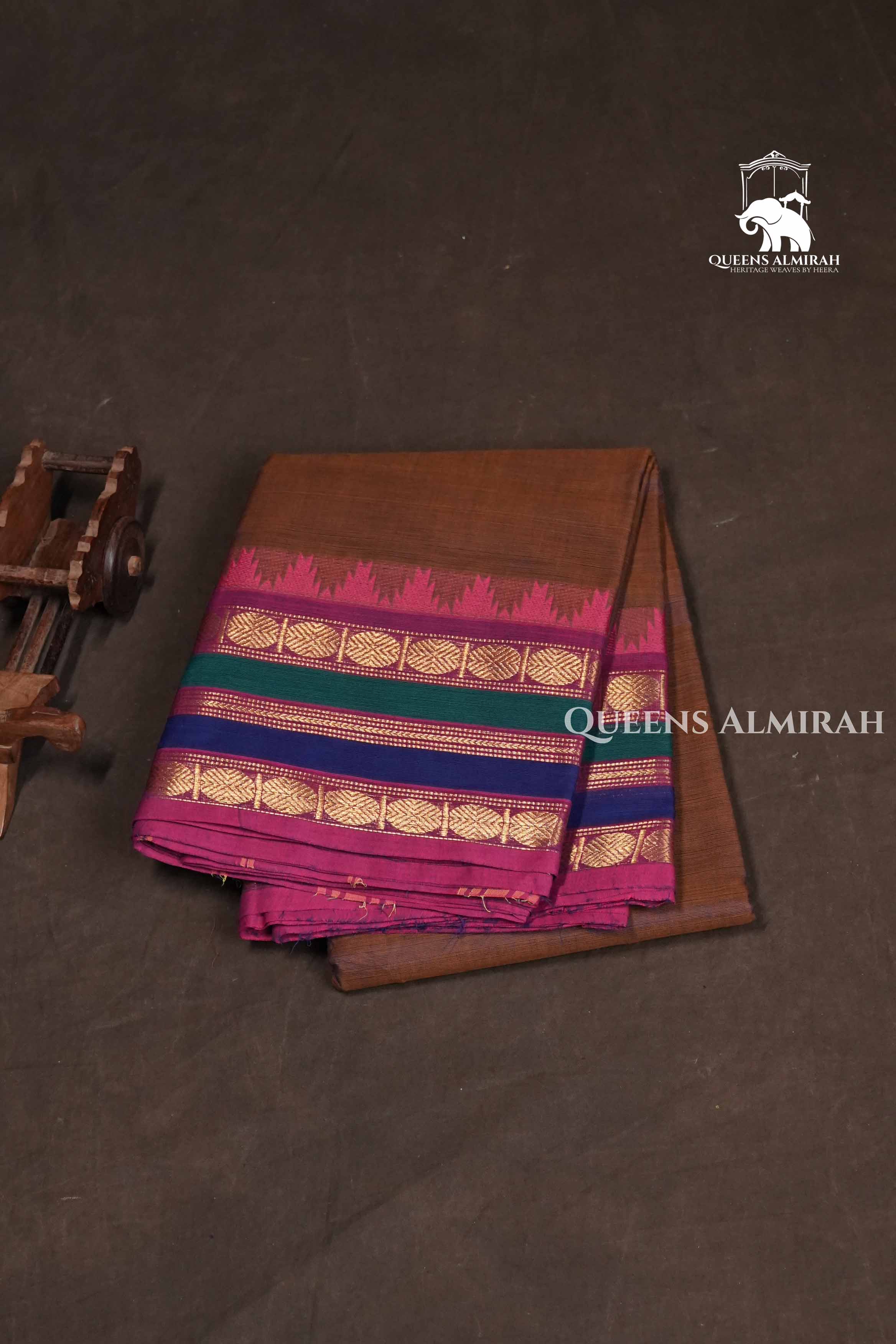 Chocolate Brown Kanchi Cotton Saree