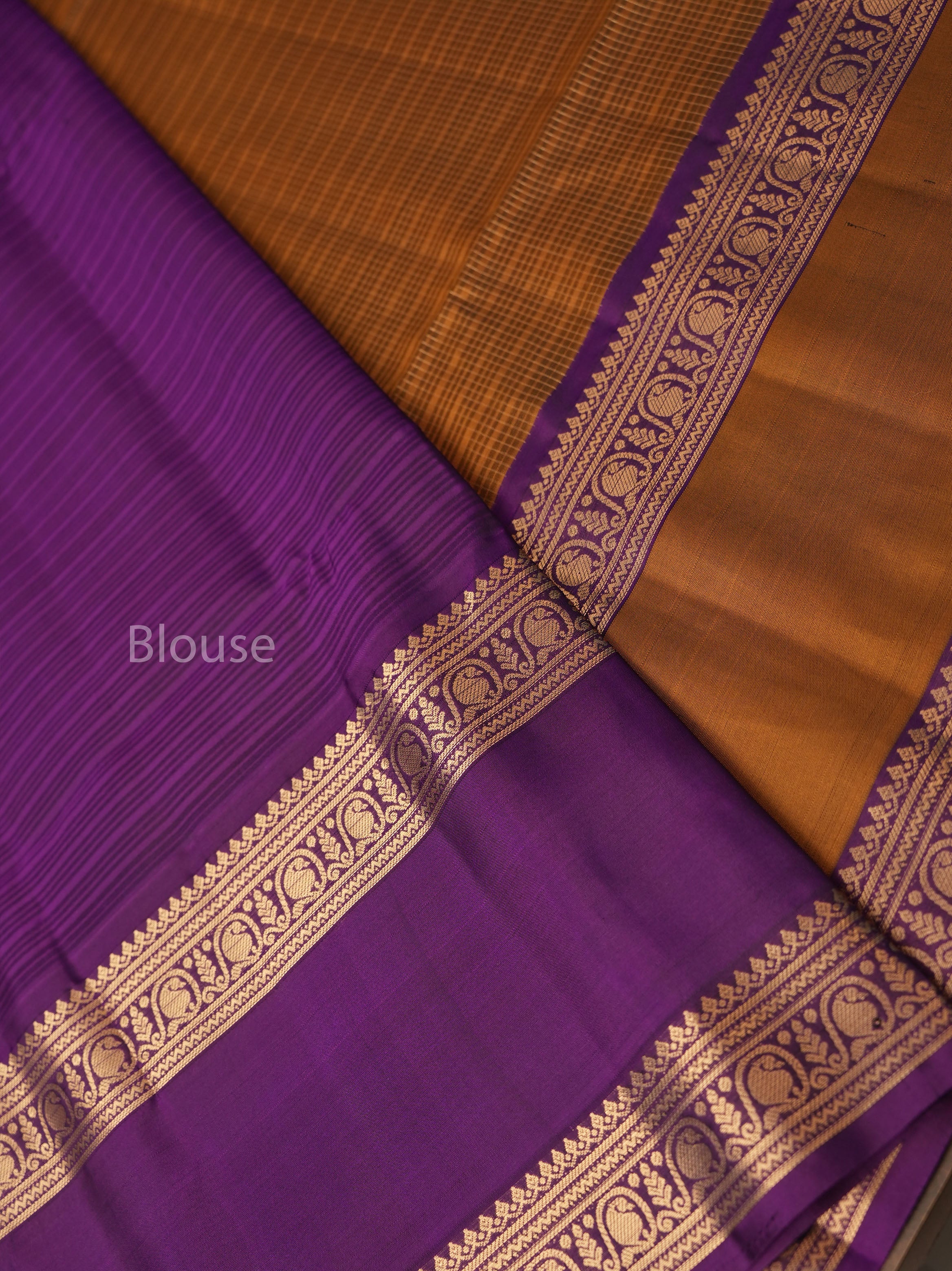 Mustard Brown Payadi With Dark Violet Pure Soft Silk Saree