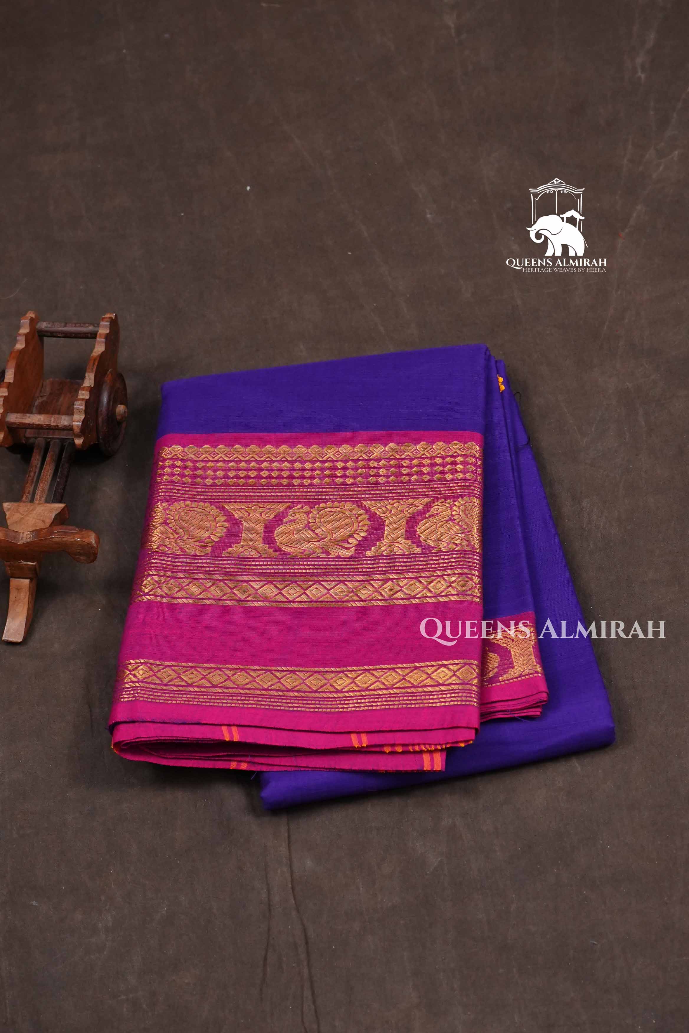 Navy Blue With Pink Kanchi Cotton Saree