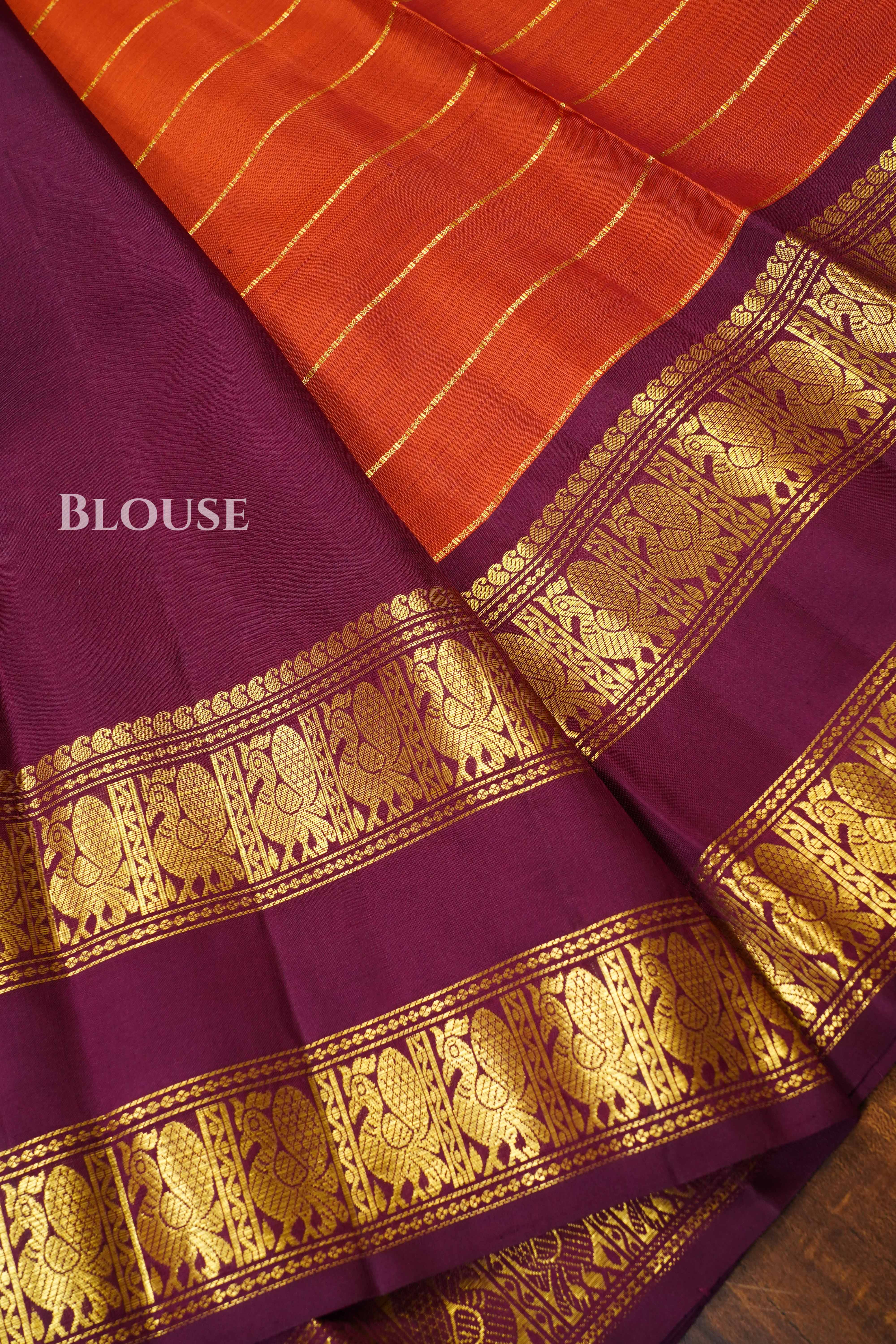 Rust Orange With Wine Red Pure Kanchivaram Silk Saree