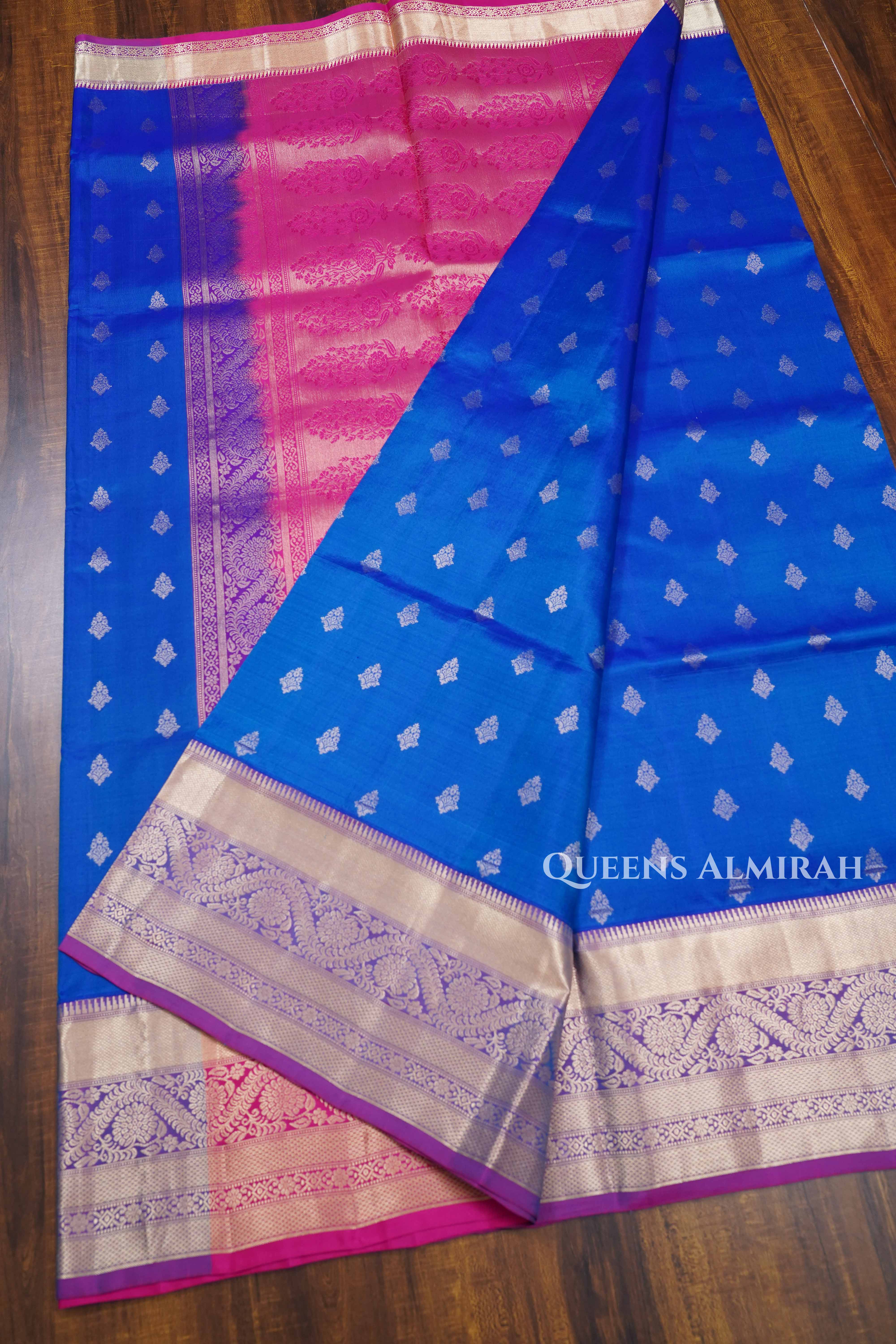 Ms Blue With Purple Pure Soft Silk Saree