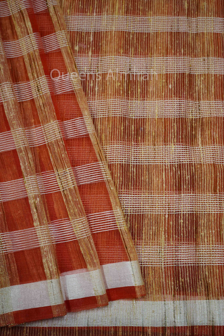LAVA RED GHICHA ORAGANZA SAREE - Queens Jewel Emporium