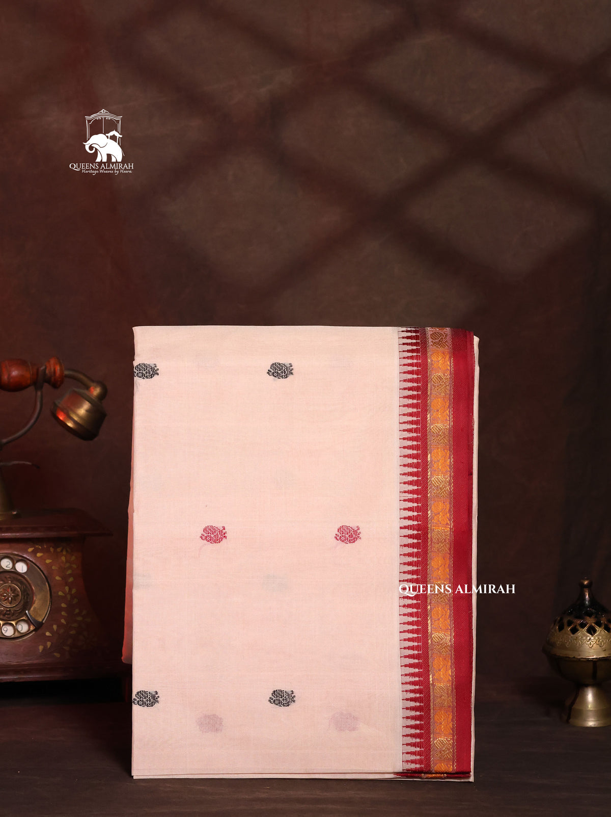 Off White With Maroon Pure Silk Cotton Saree