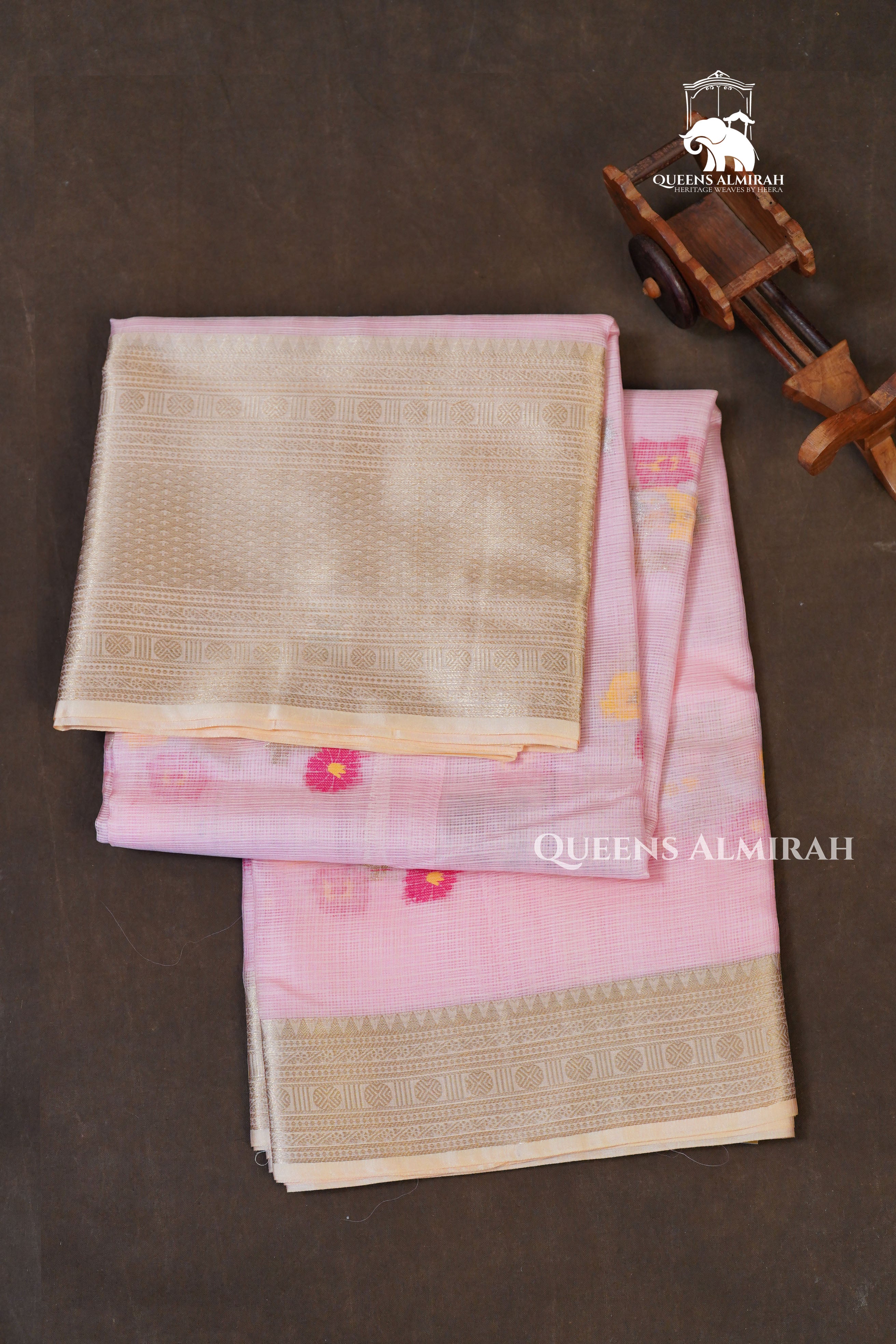 Rose Milk Pink With Long And Short Border Pure Kota Silk Saree