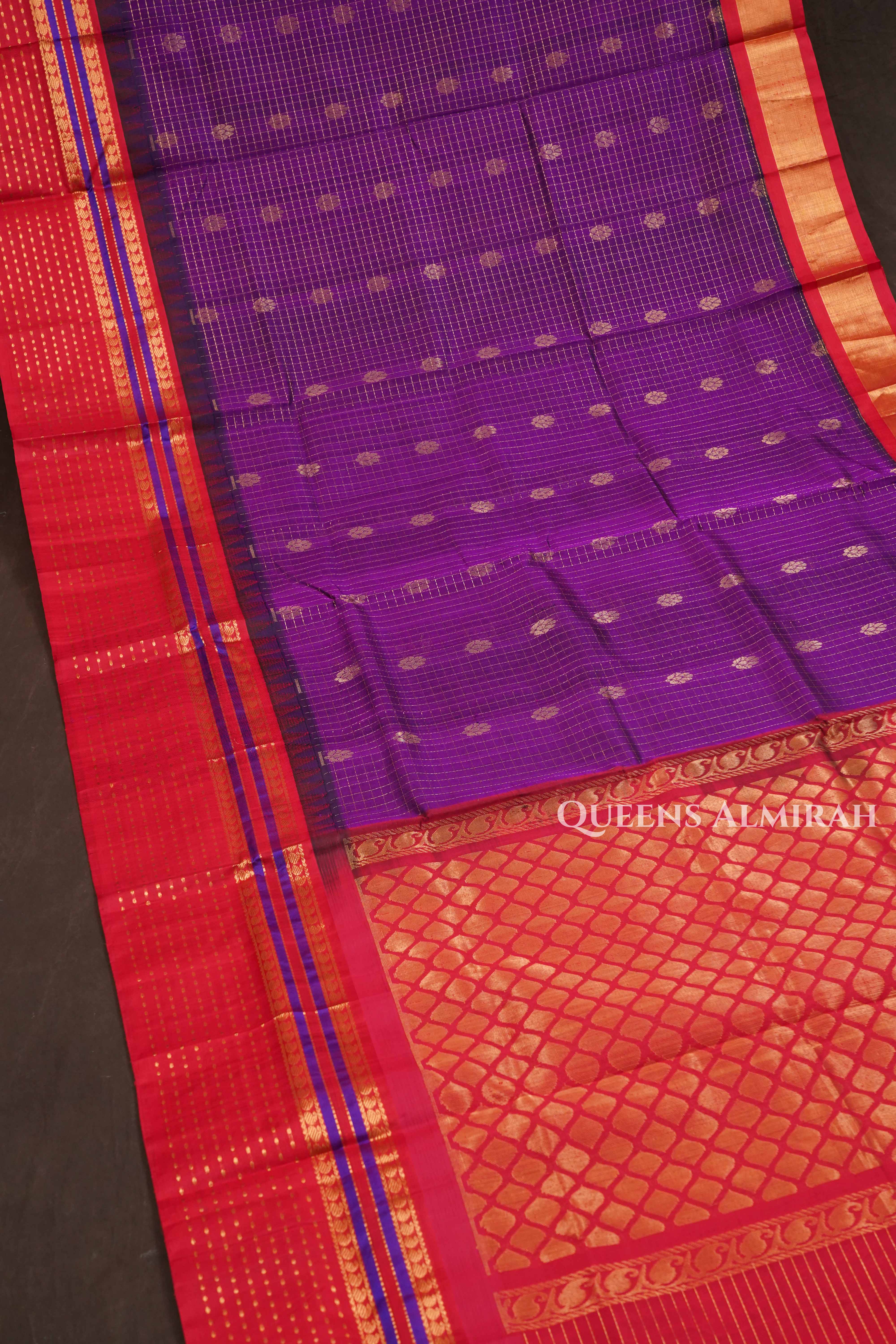 Grape Purple With Red Pure Silk Cotton Saree
