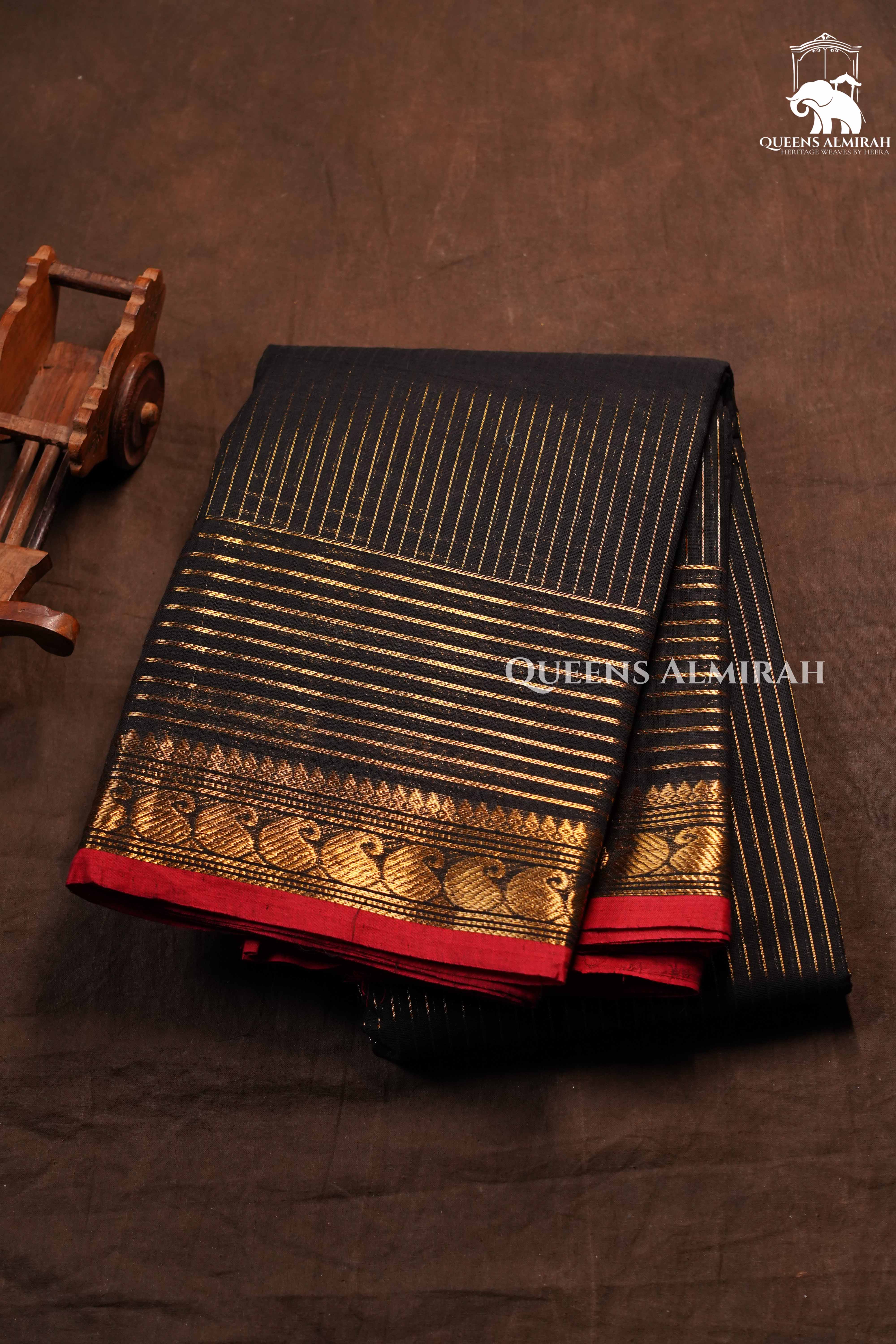 Black With Red Kanchi Cotton Saree