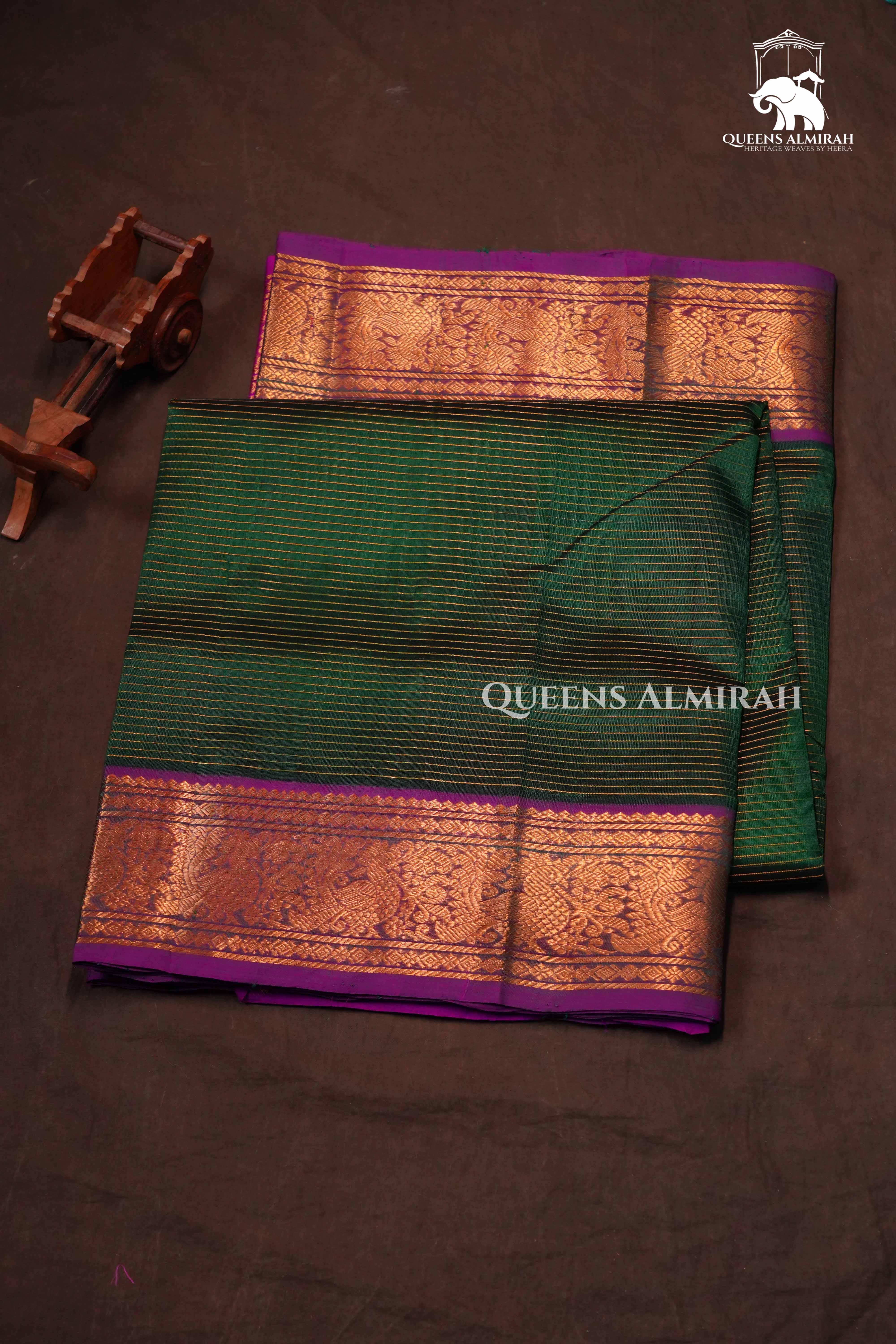 Dark Green With Purple Pure Kanchi Silk Cotton Saree