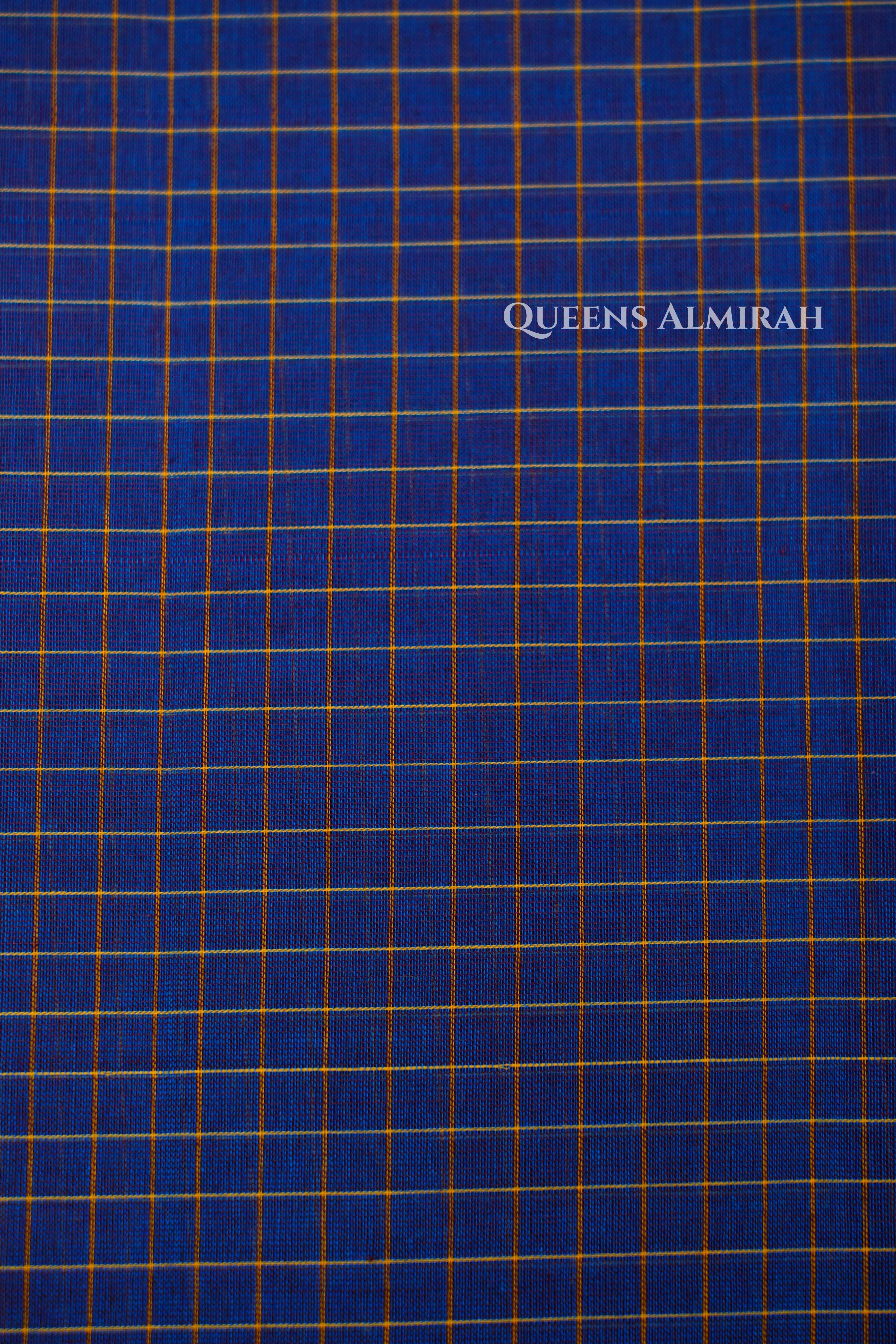 Light Navy Blue With Yellow Kanchi Cotton Saree
