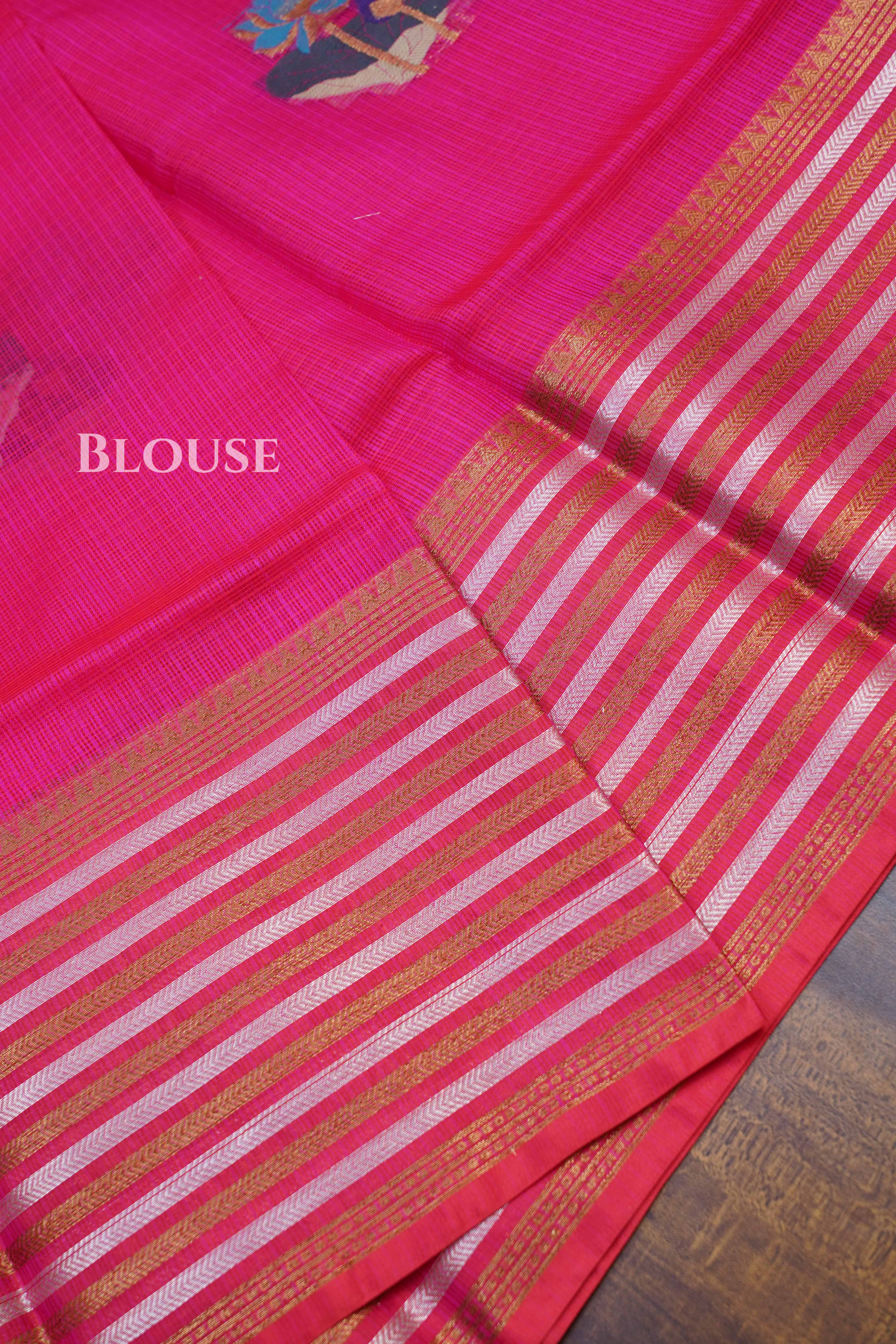 Magenta Pink Pure Kota Silk Saree
