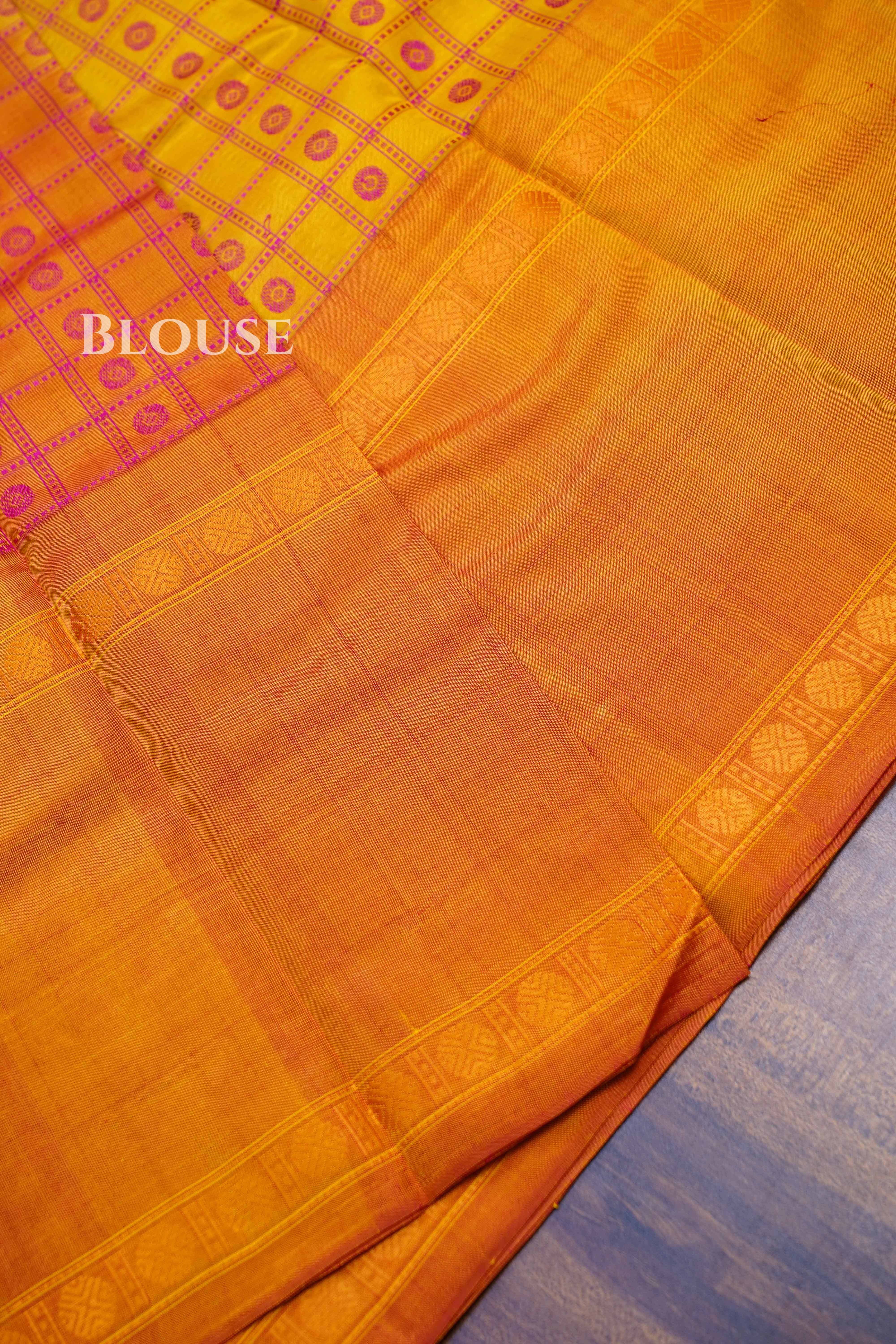 Yellow With Honey Brown Pure Kanchivaram Silk Saree