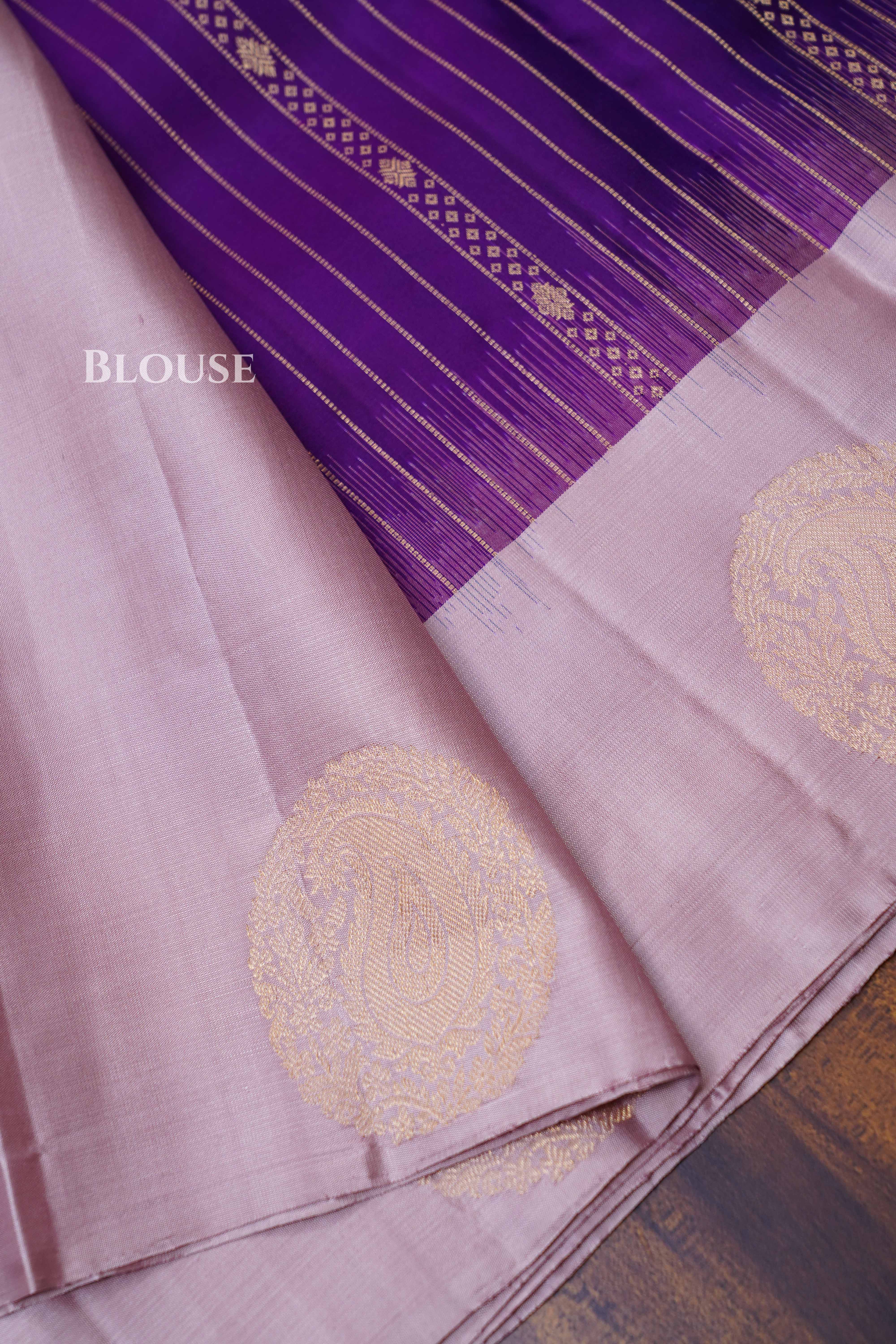 Vadamalli Purple With Ivory White Pure Kanchivaram Silk Saree