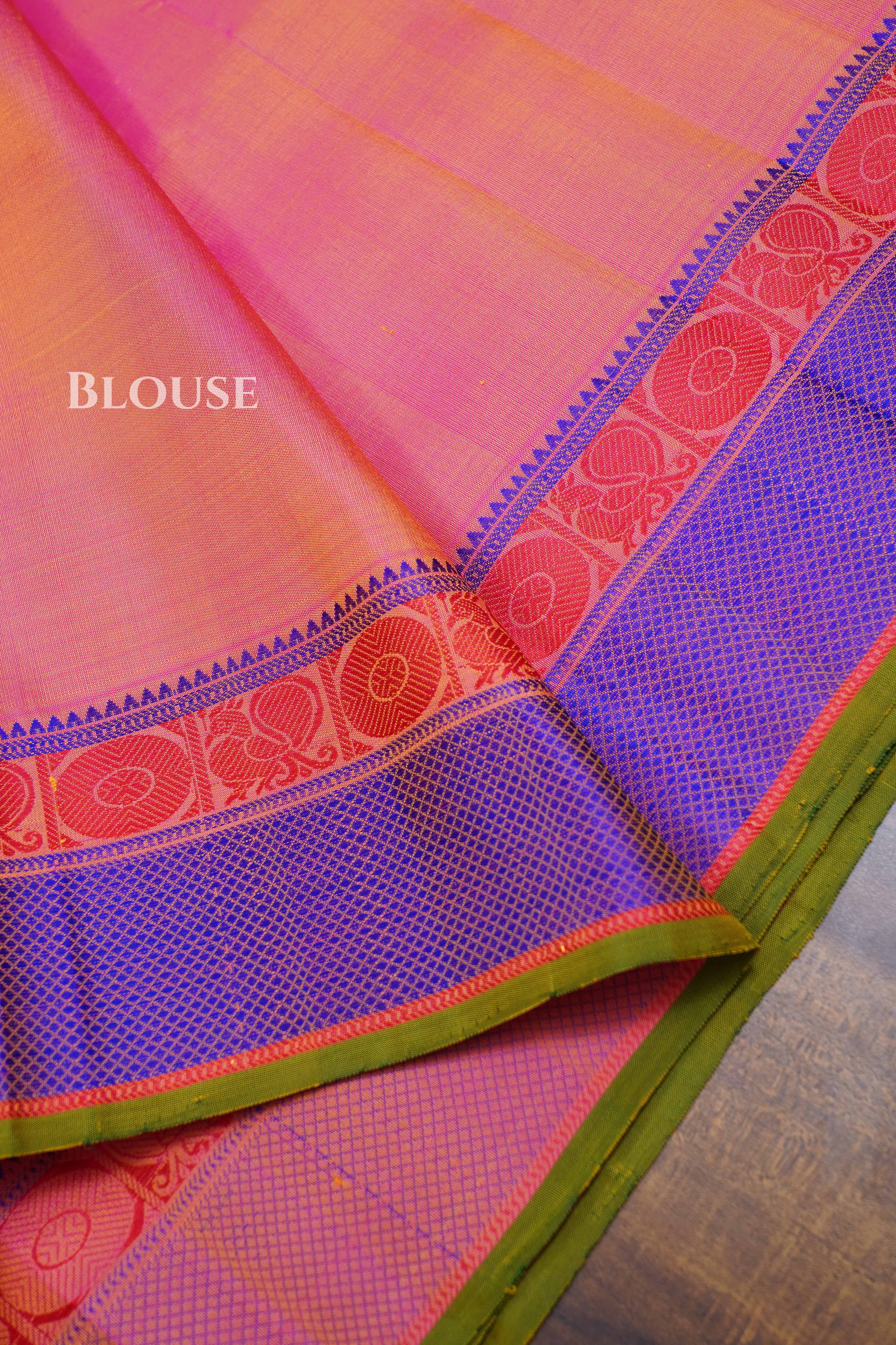 Peach Orange Pure Kanchivaram Silk Saree