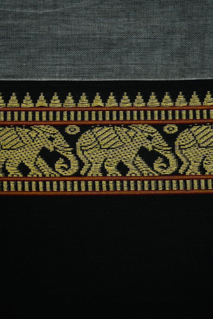 GLACIER GREY WITH BLACK BORDER  NARAYANPET COTTON SAREE - Queens Jewel Emporium