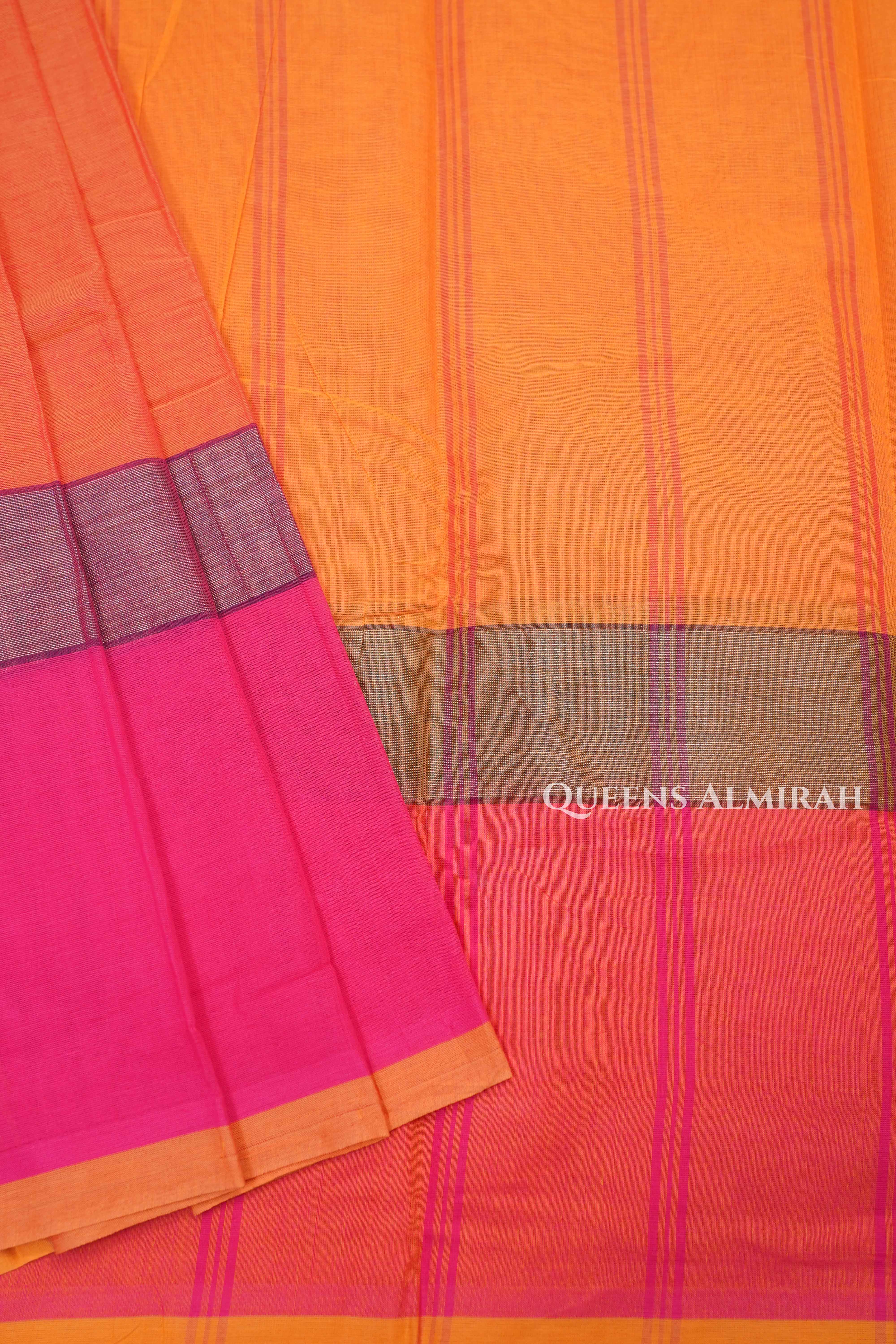 Orange With Pink Chettinad Cotton Saree