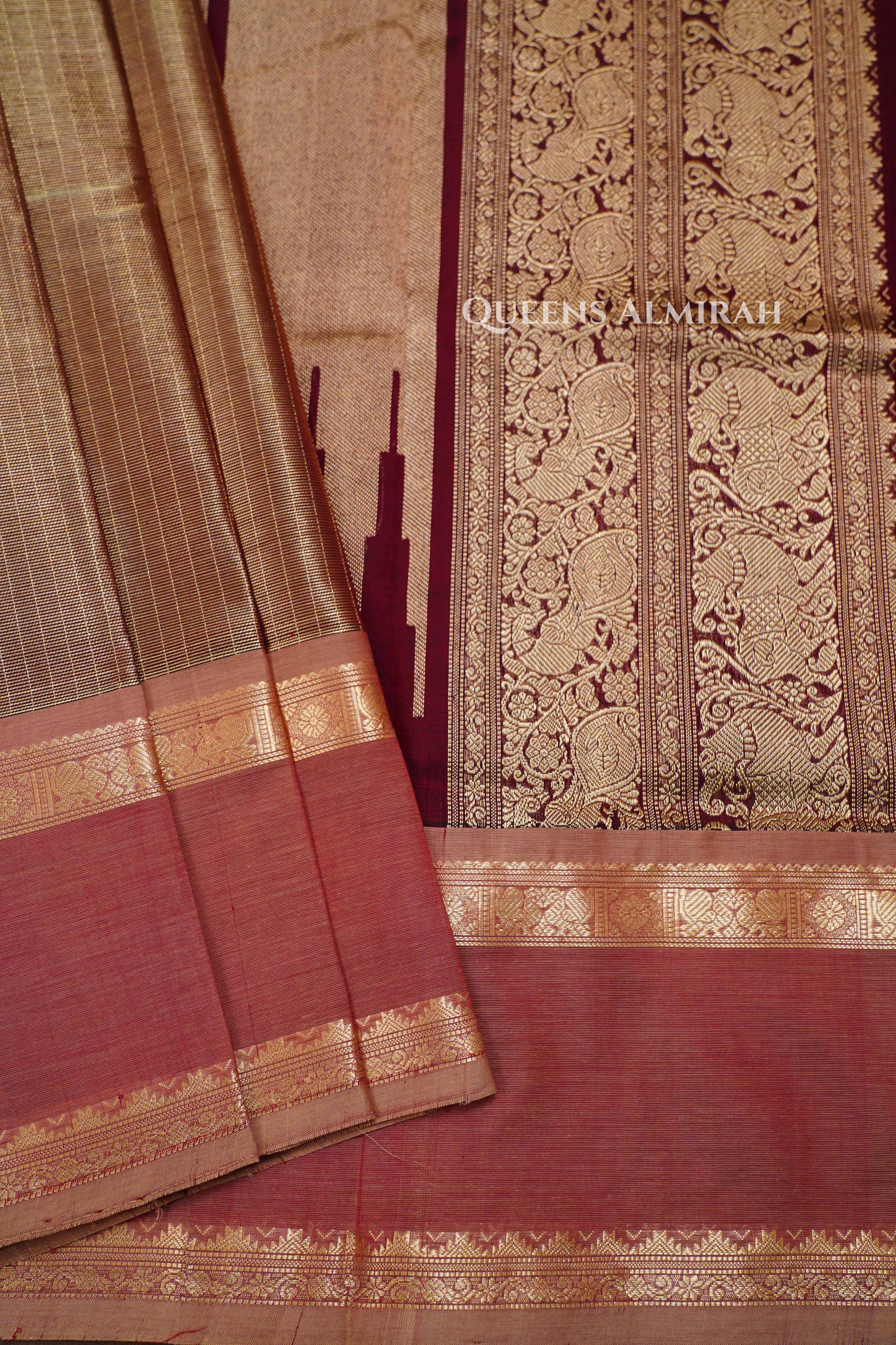 Golden With Pale Carmine Karaikudi Chettinad Silk Cotton Saree