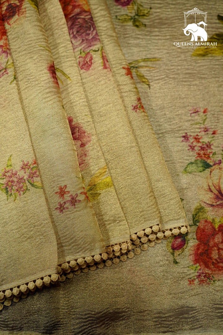 DESERT BROWN WITH EMBROIDERY BORDER TISSUE SAREE - Queens Jewel Emporium
