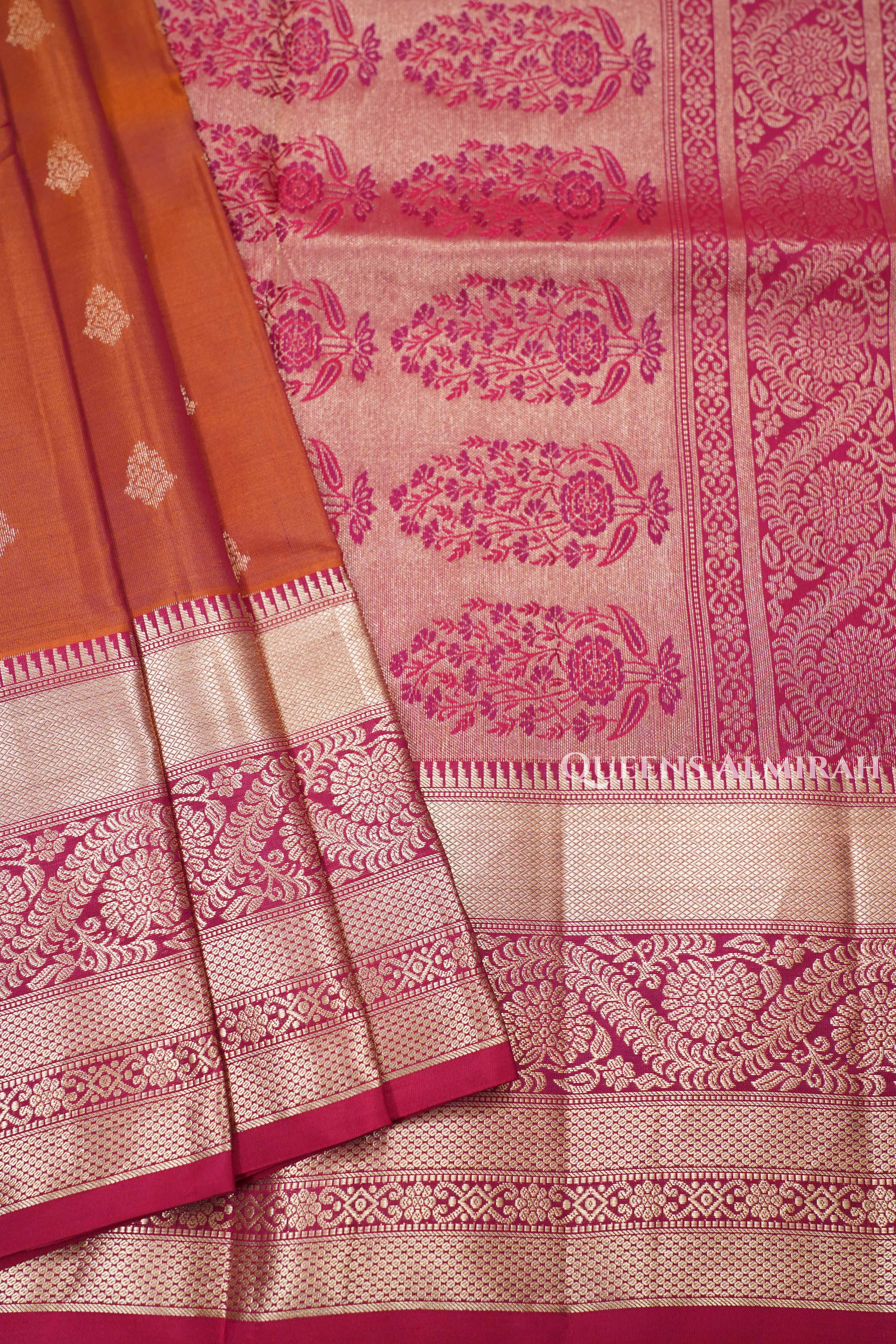 Brownish Red Pure Soft Silk Saree