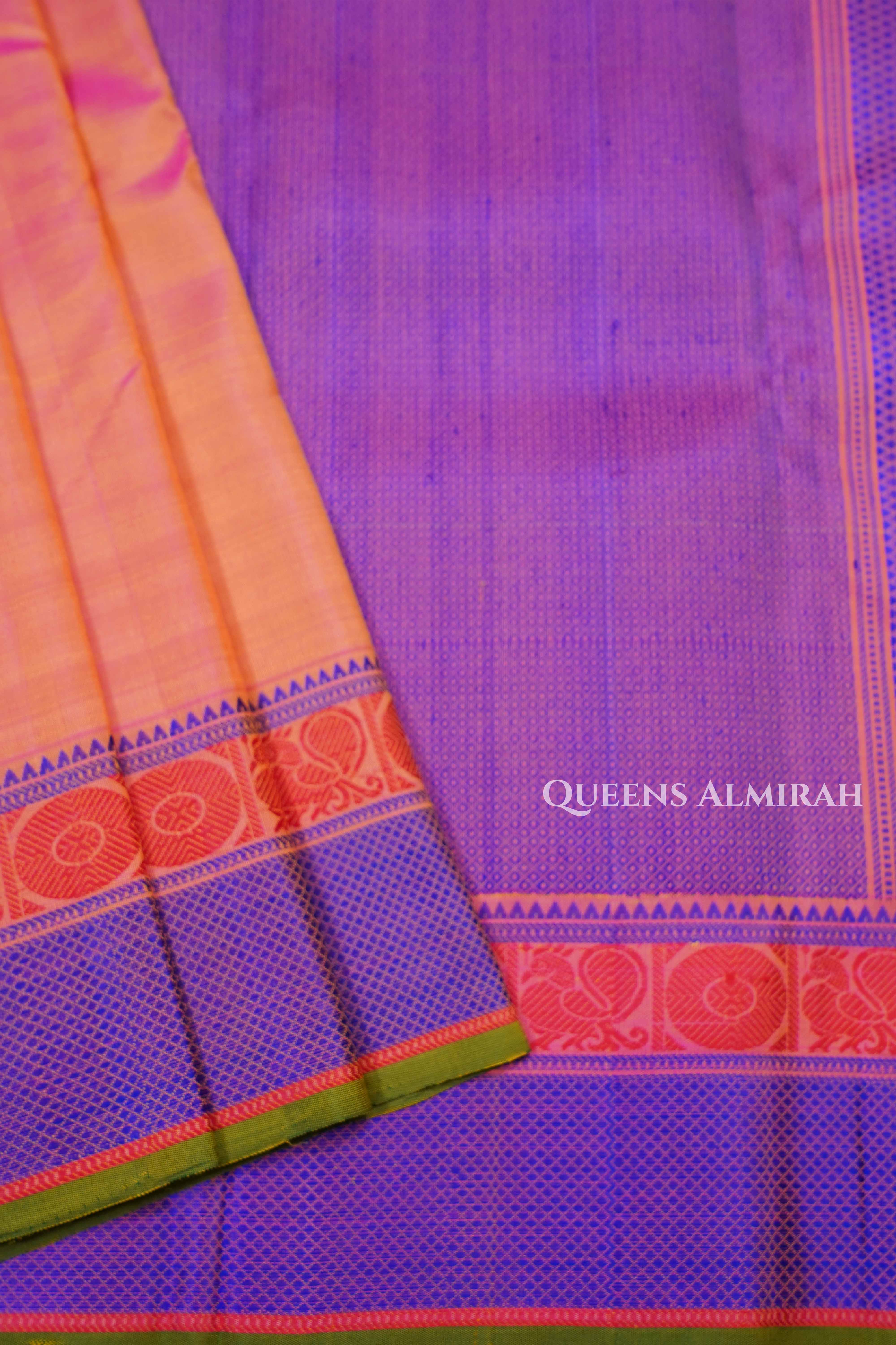 Peach Orange Pure Kanchivaram Silk Saree