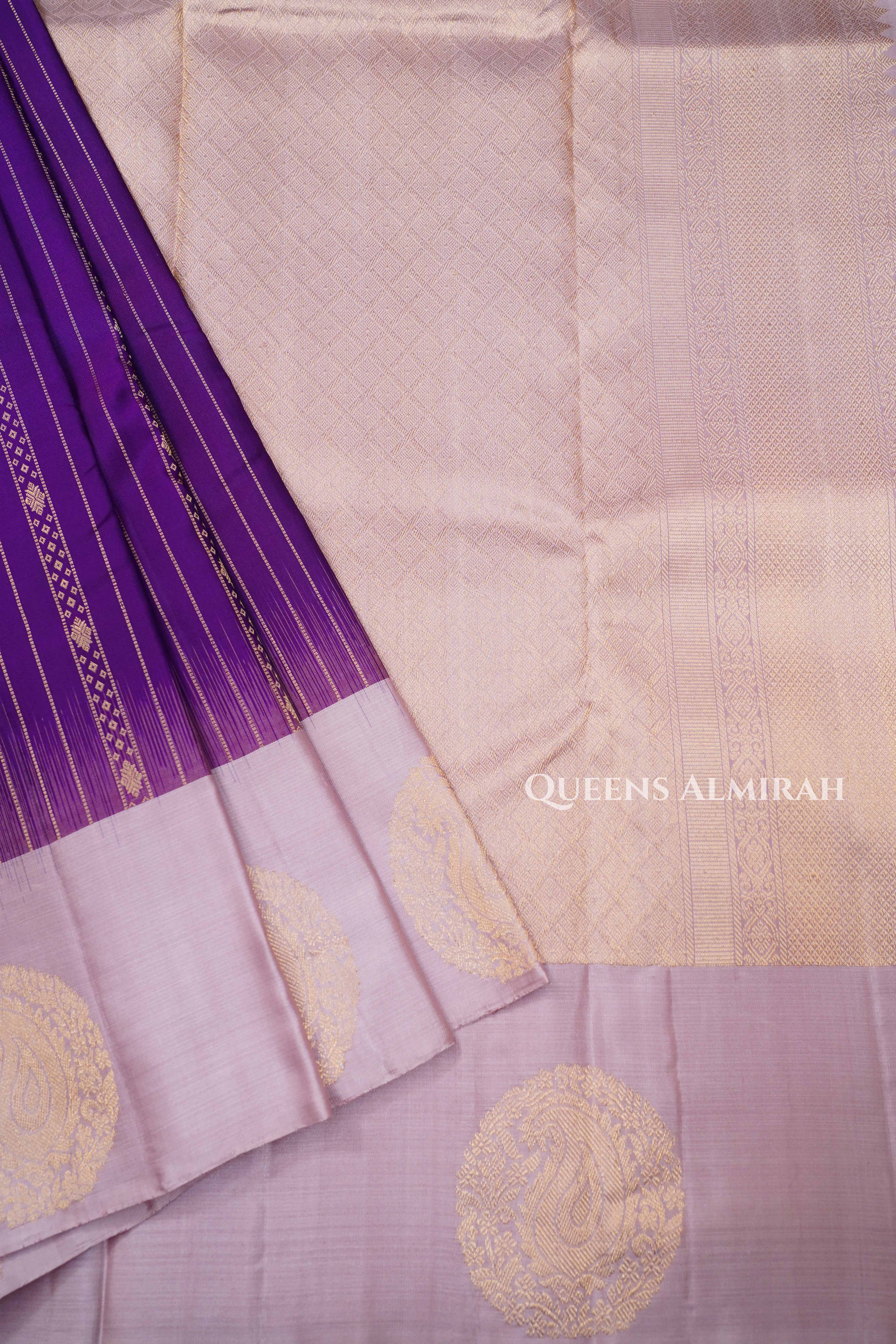 Vadamalli Purple With Ivory White Pure Kanchivaram Silk Saree