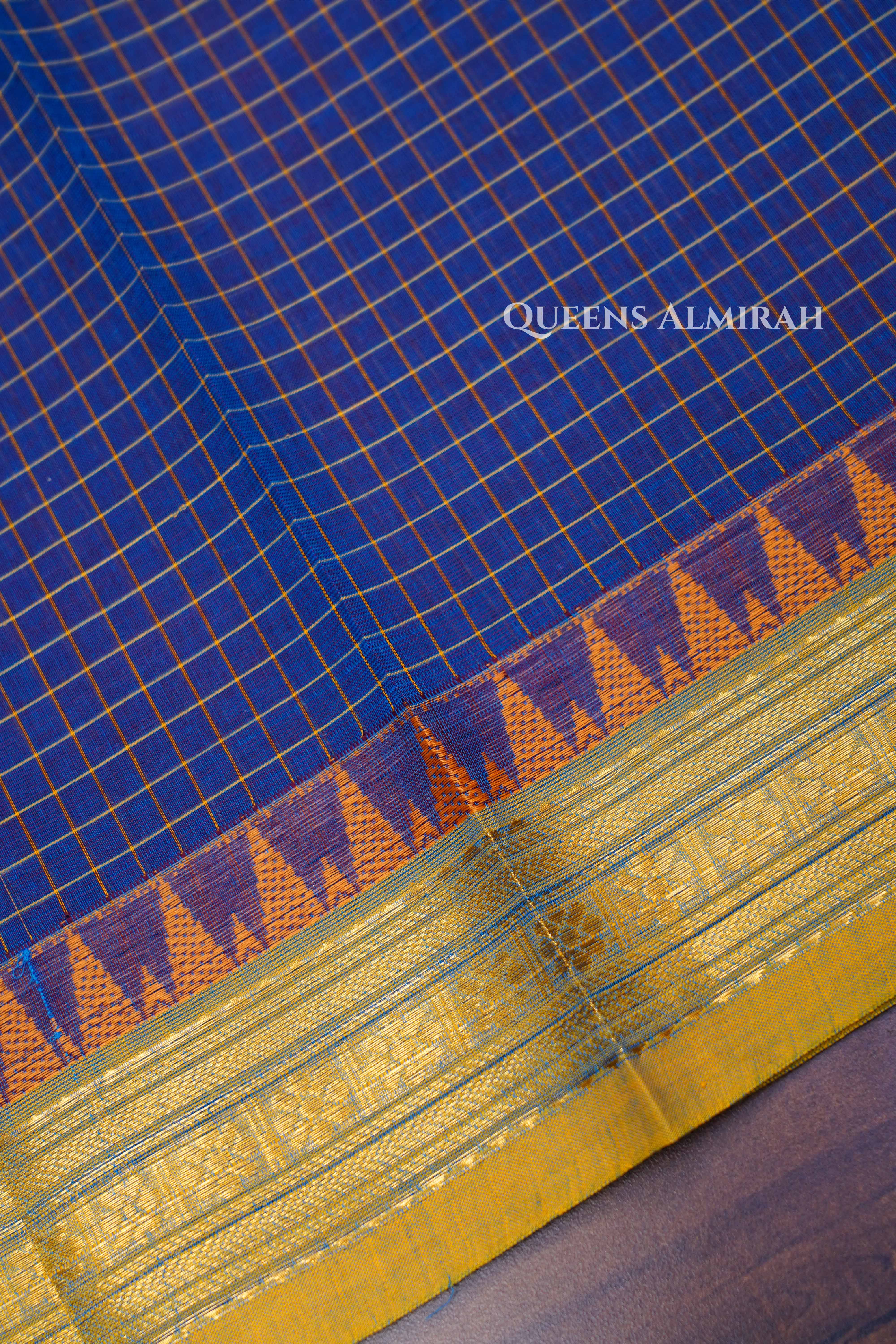 Light Navy Blue With Yellow Kanchi Cotton Saree