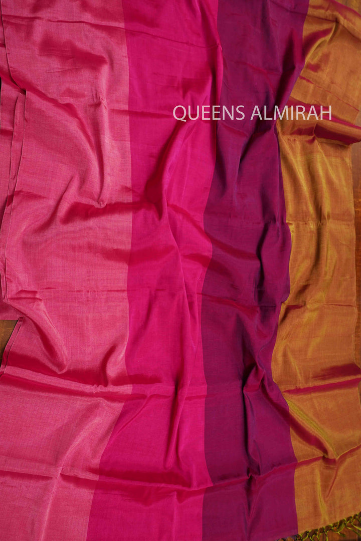 SHADES OF PINK WITH GOLDEN BORDER KATAN CHANDERI SILK SAREE - Queens Jewel Emporium