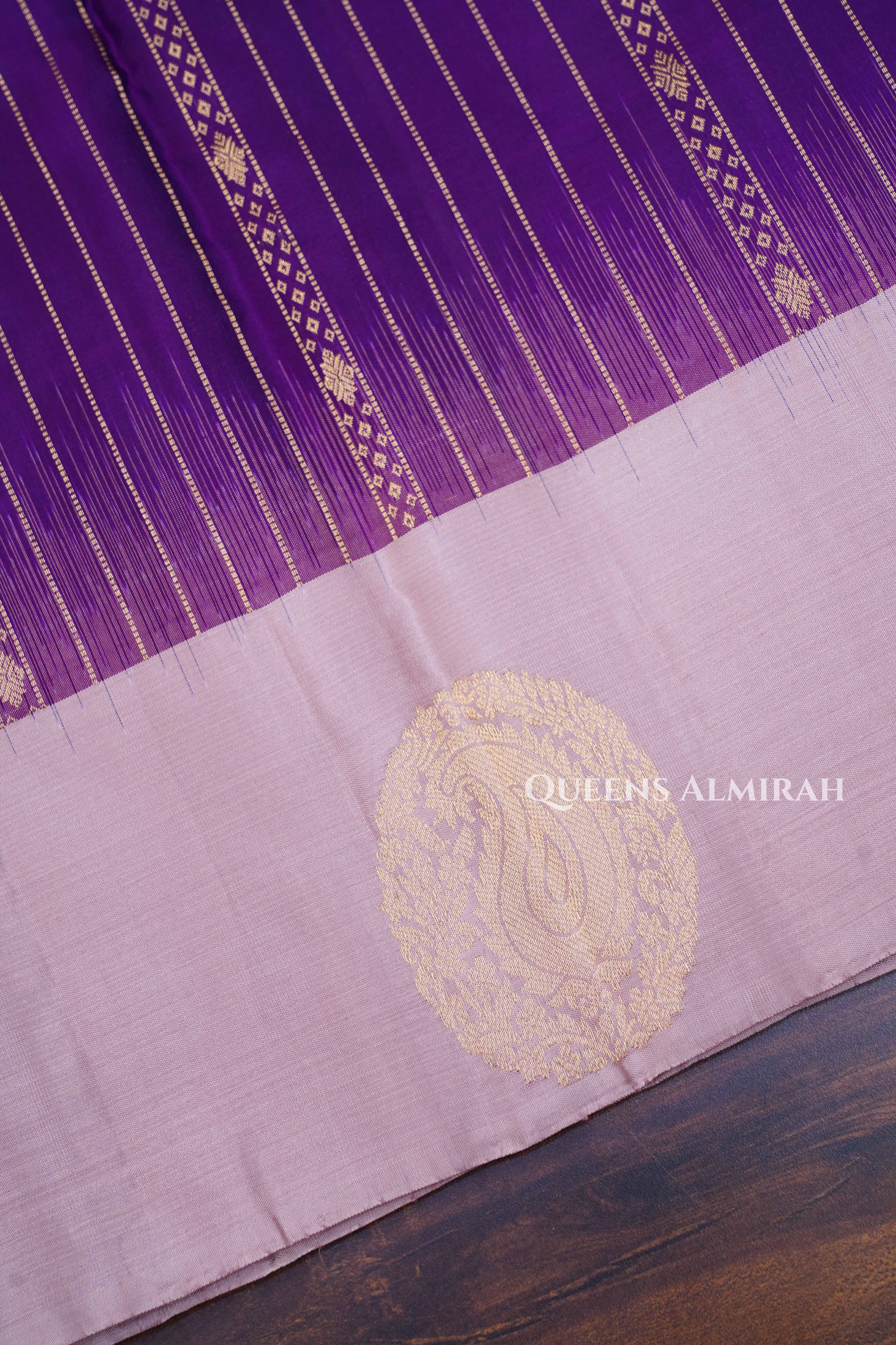 Vadamalli Purple With Ivory White Pure Kanchivaram Silk Saree