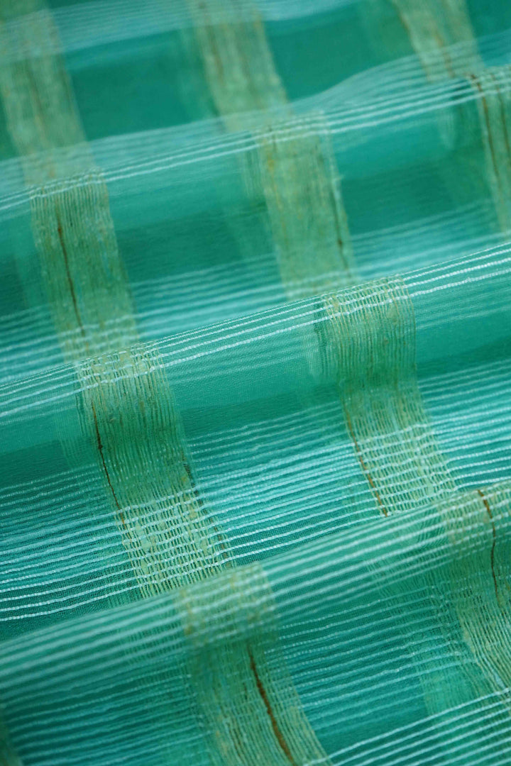 GREENY BLUE GHICHA ORAGANZA SAREE - Queens Jewel Emporium