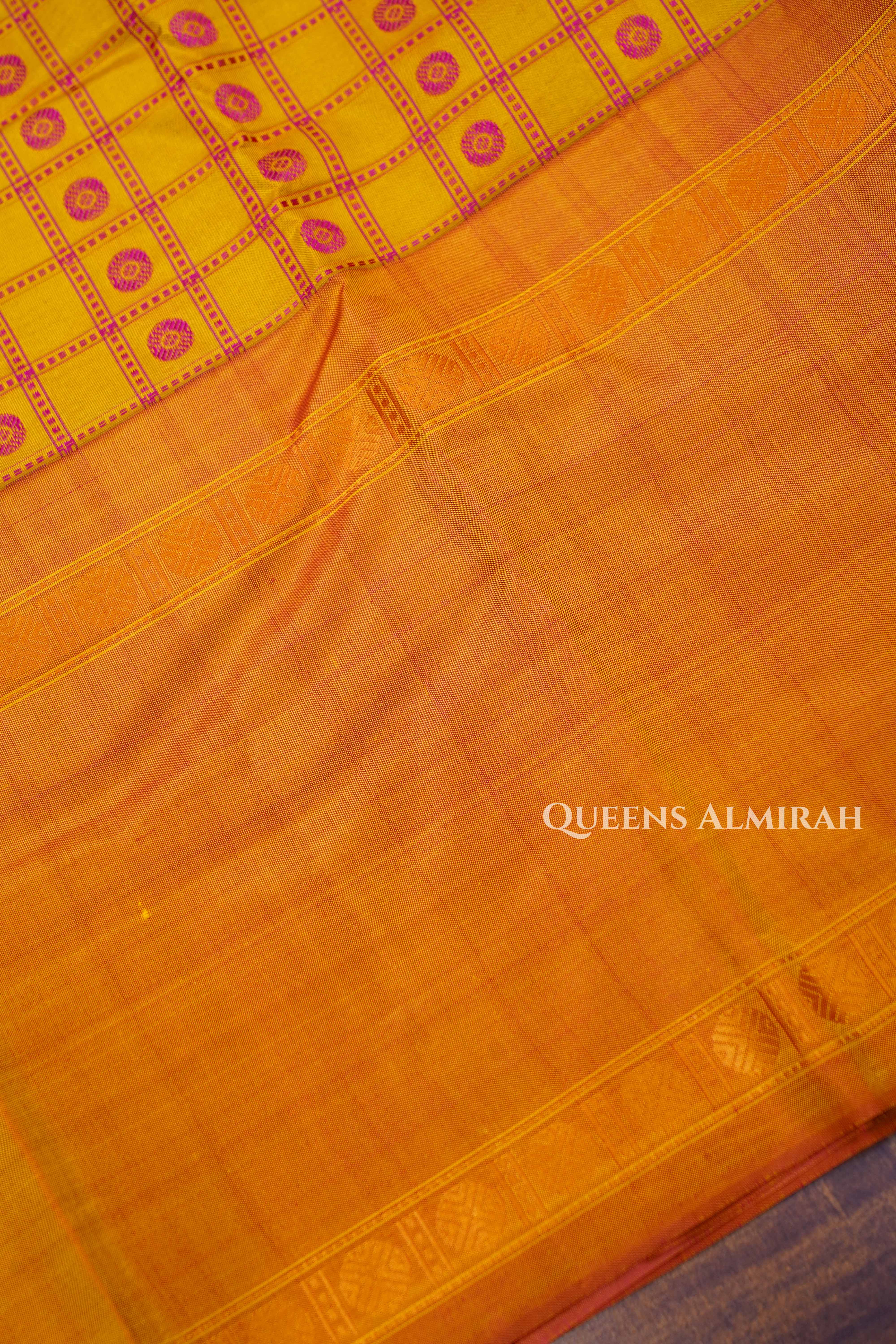 Yellow With Honey Brown Pure Kanchivaram Silk Saree