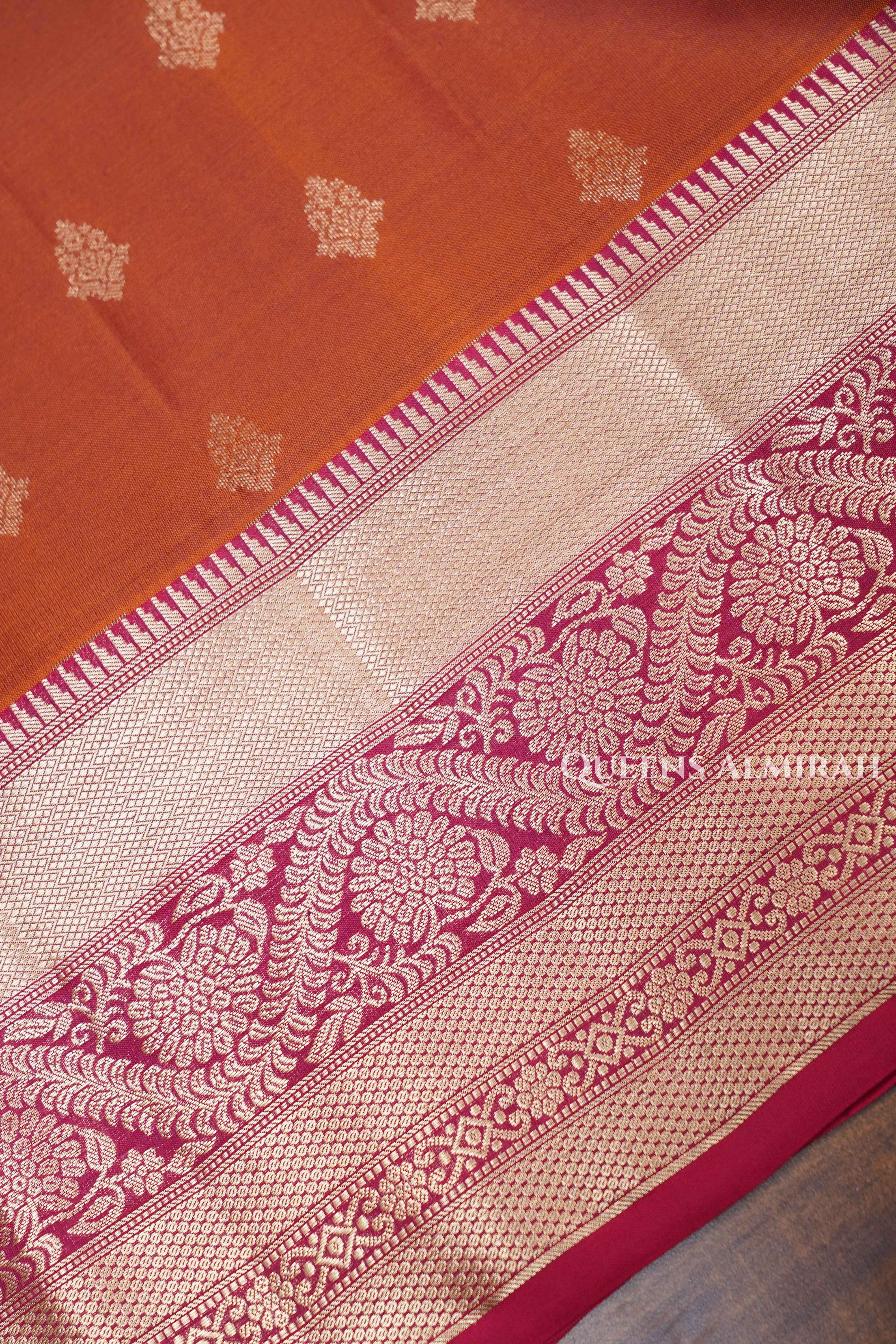Brownish Red Pure Soft Silk Saree