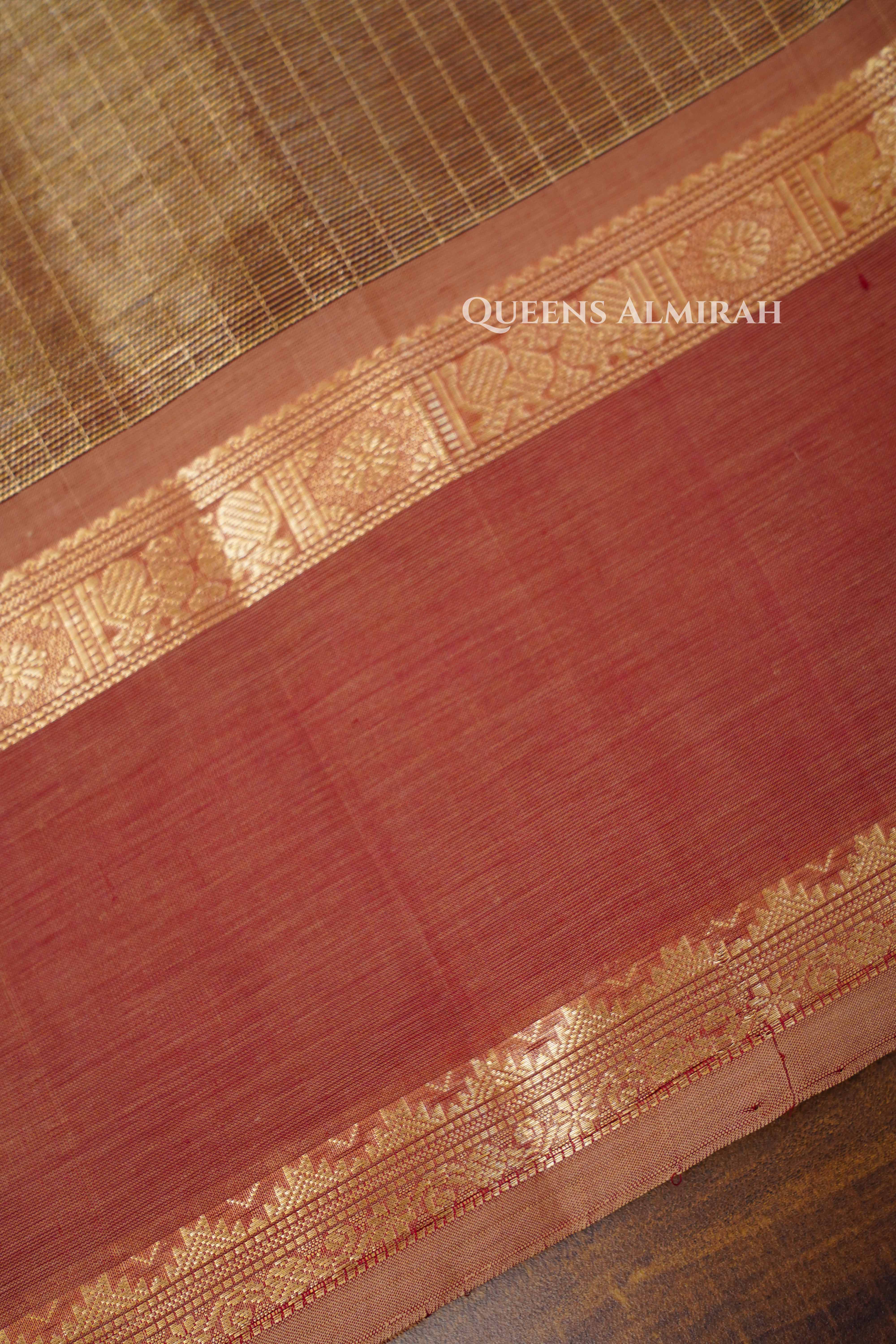 Golden With Pale Carmine Karaikudi Chettinad Silk Cotton Saree