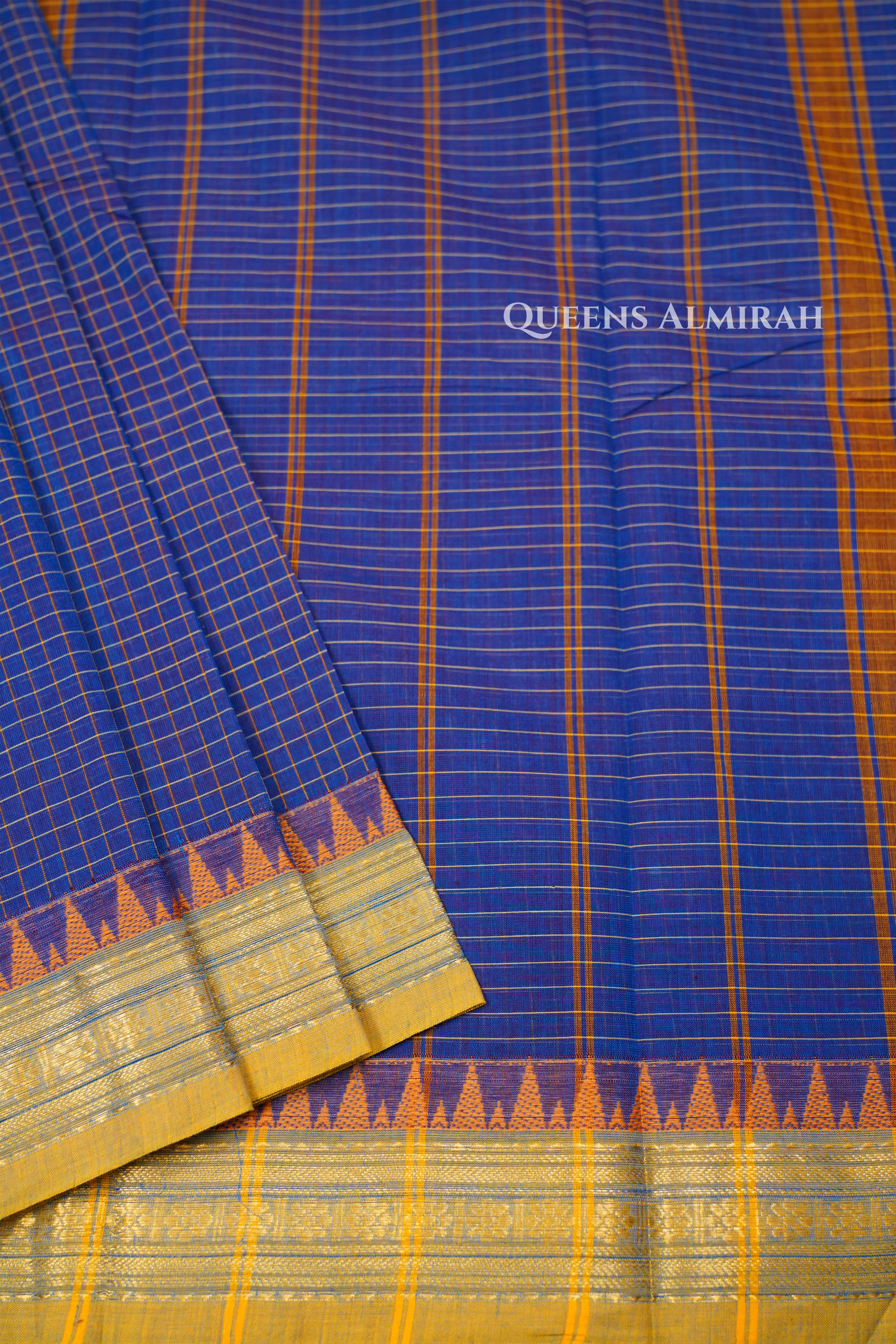 Light Navy Blue With Yellow Kanchi Cotton Saree