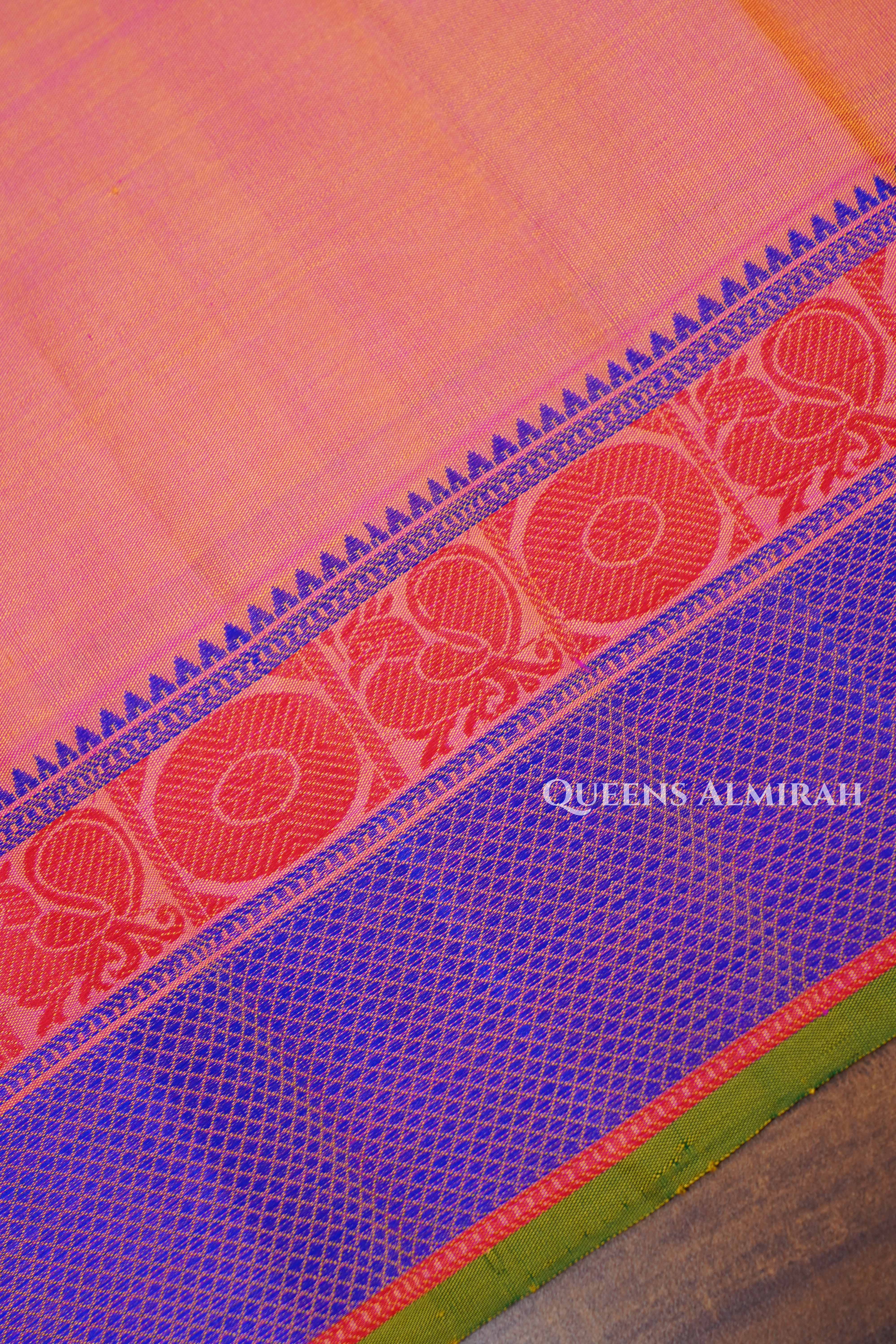 Peach Orange Pure Kanchivaram Silk Saree