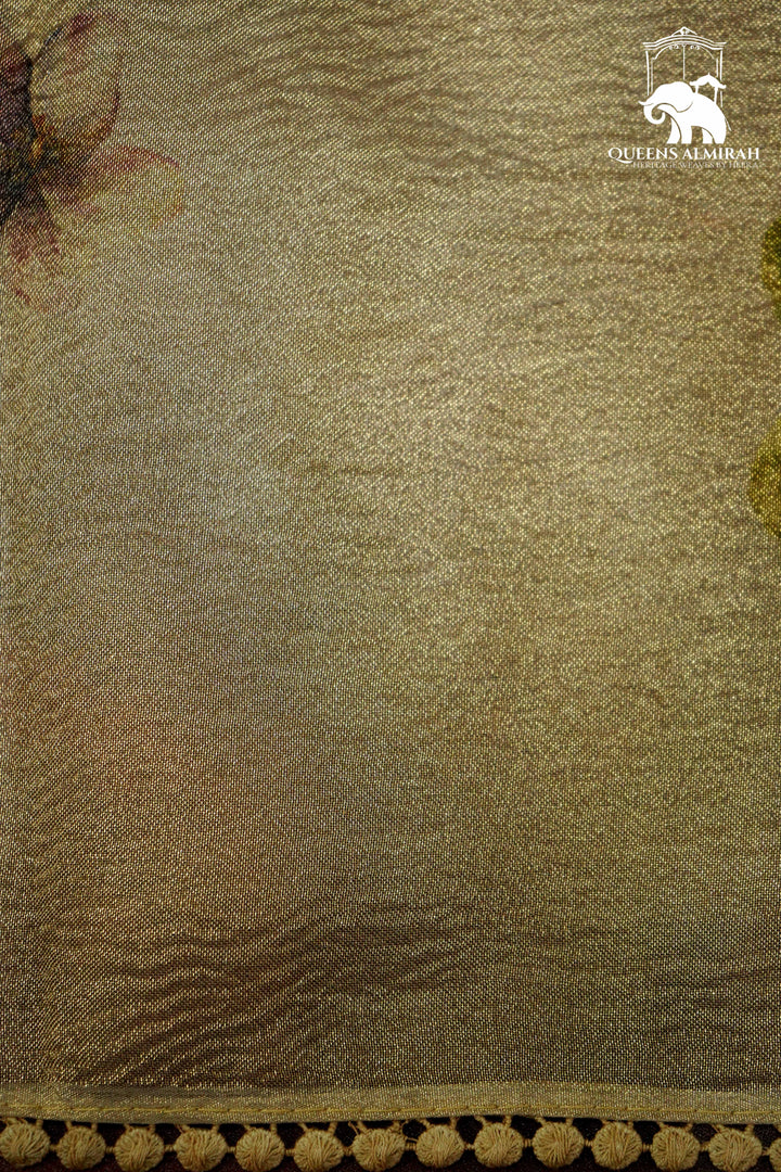 DESERT BROWN WITH EMBROIDERY BORDER TISSUE SAREE - Queens Jewel Emporium