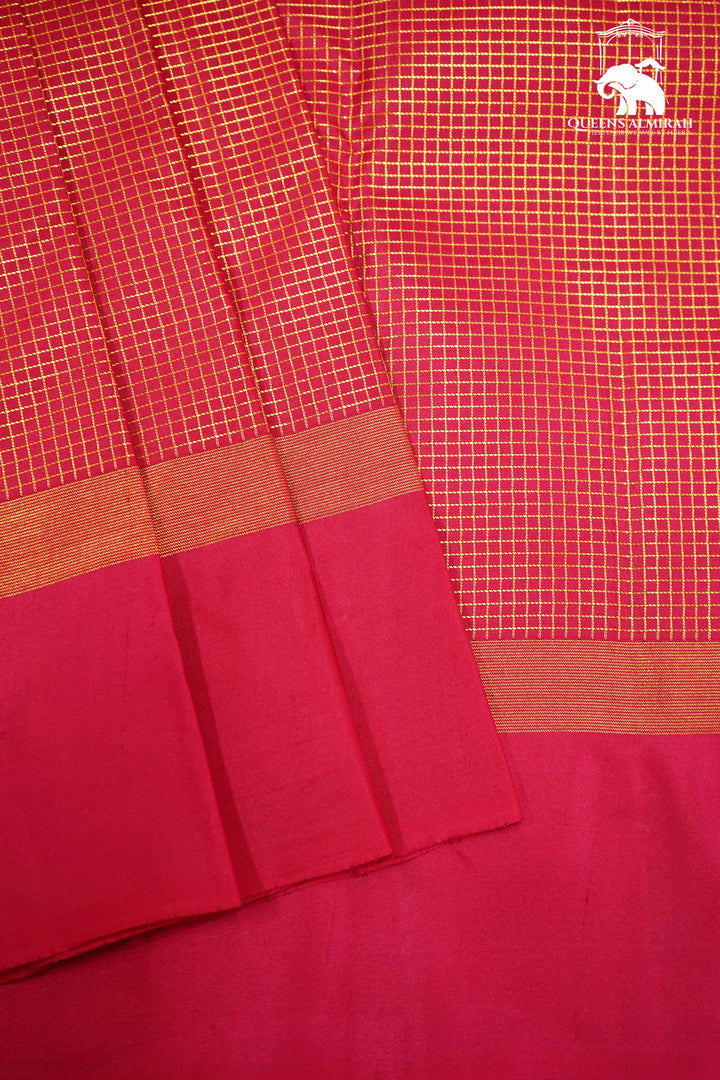 ROUGE PINK WITH DARK PINK KANCHIVARAM SILK SAREE - Queens Jewel Emporium
