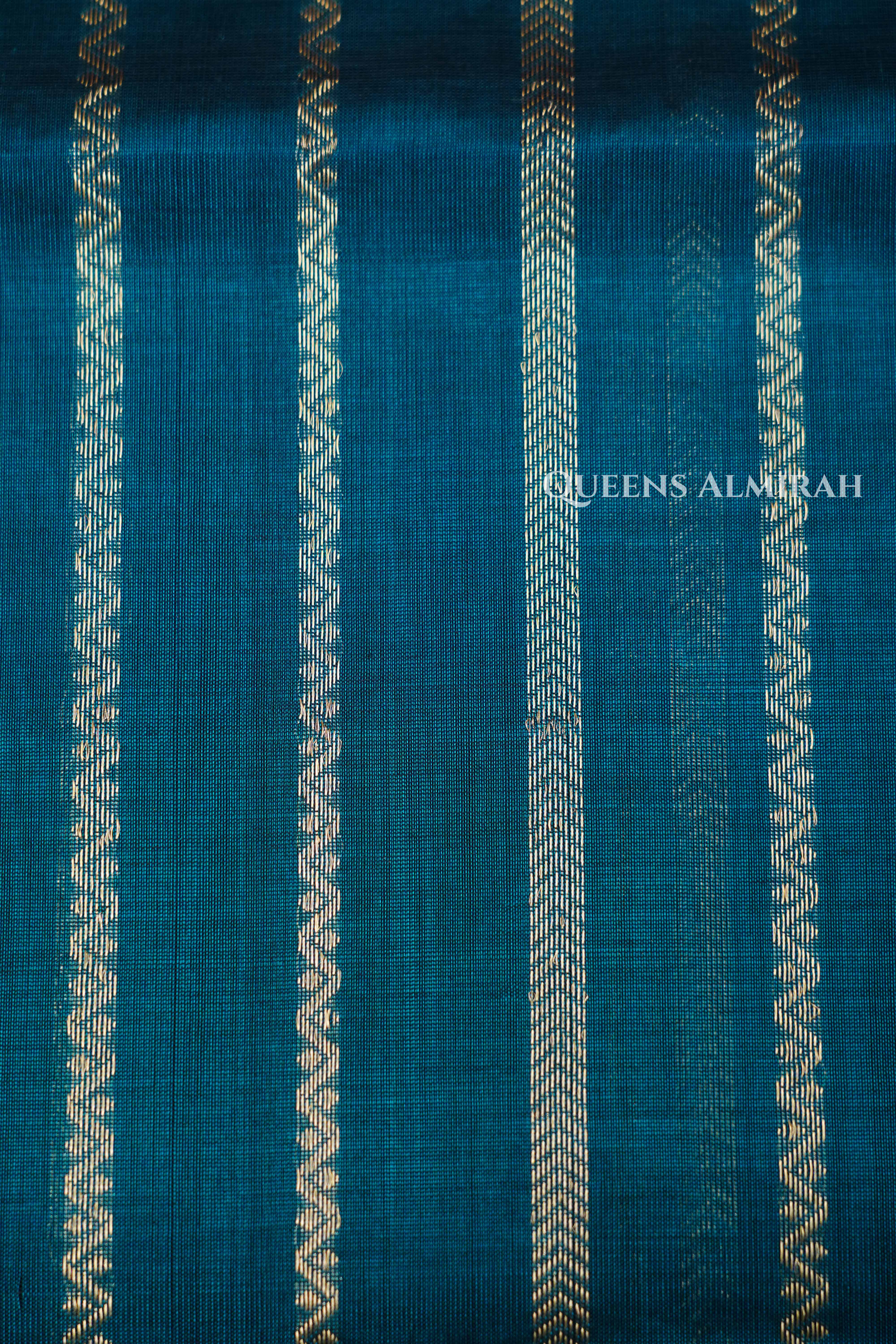Teal Green With Green -Karaikudi Chettinad Silk Cotton Saree
