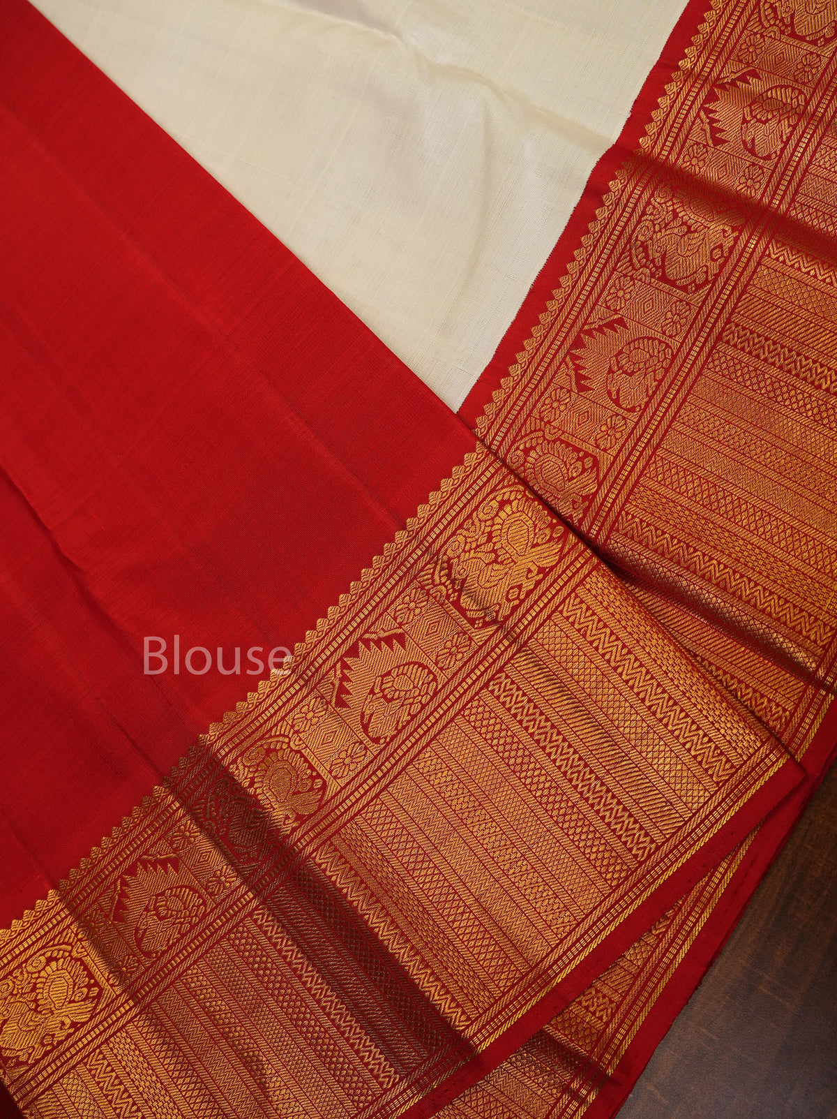 White With Red Pure Kanchivaram Silk Saree