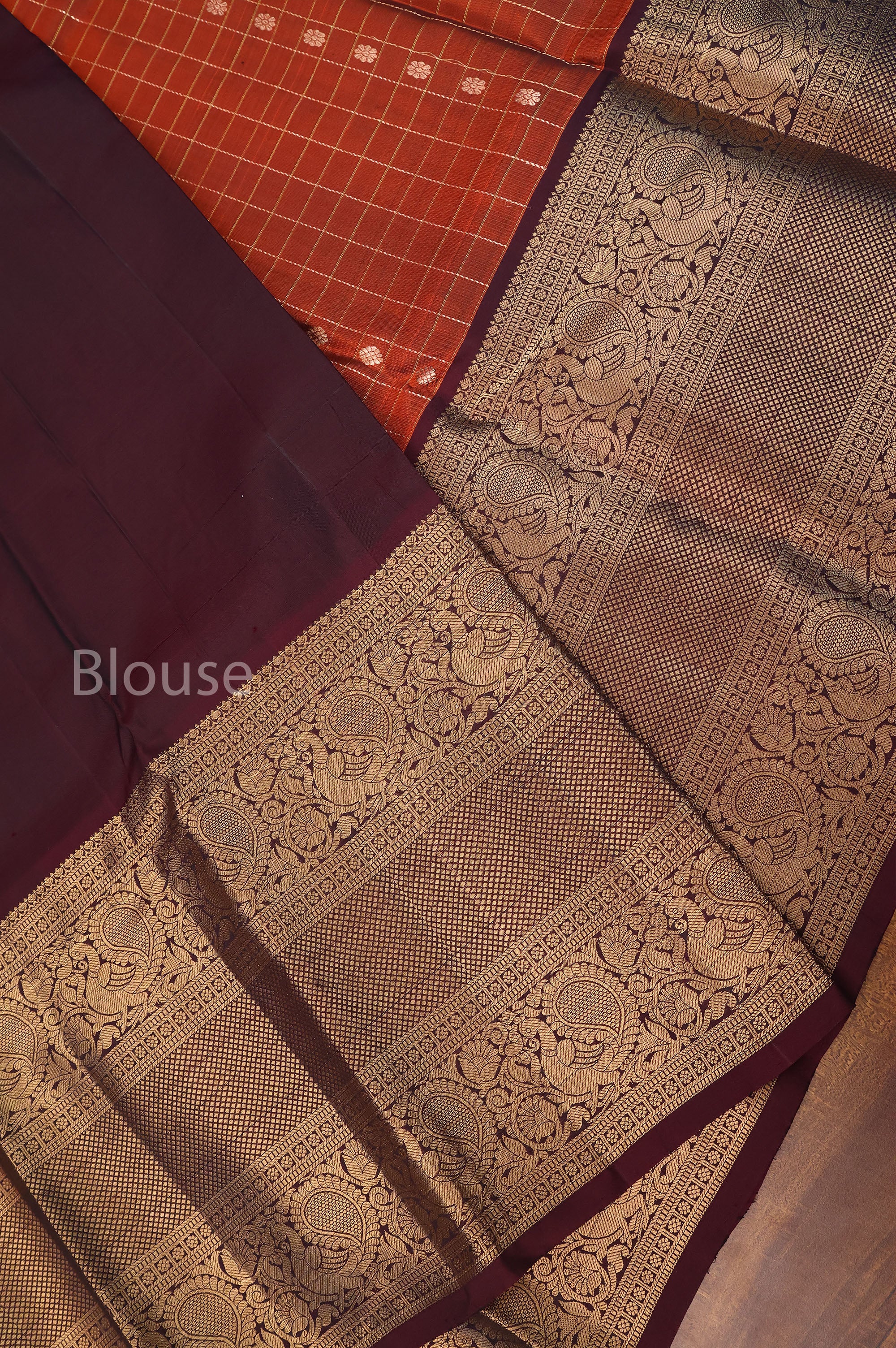 Rust Orange With Cocoa Bean Budget Kanchivaram Silk Saree
