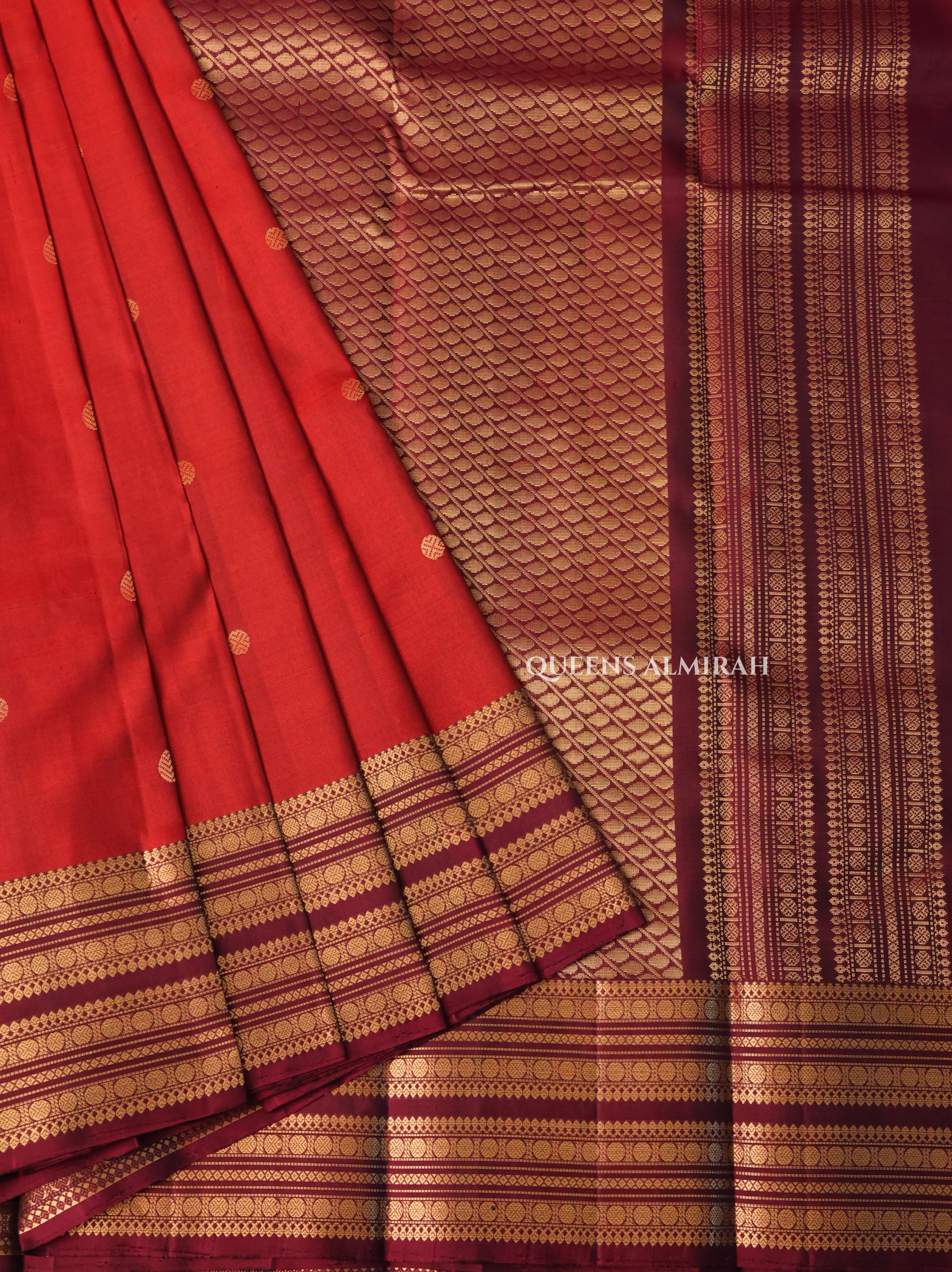 Brick Red With Maroon Pure Kanchivaram Silk Saree