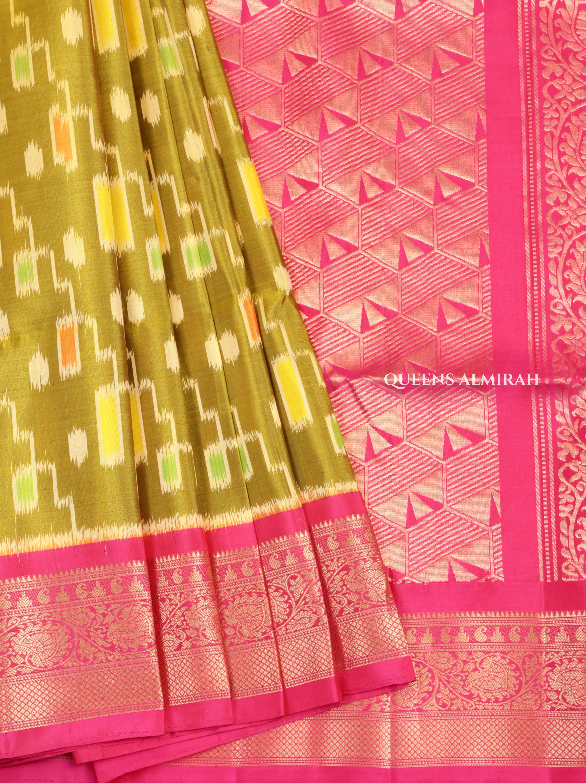 Green With Pink Pure Soft Silk Saree