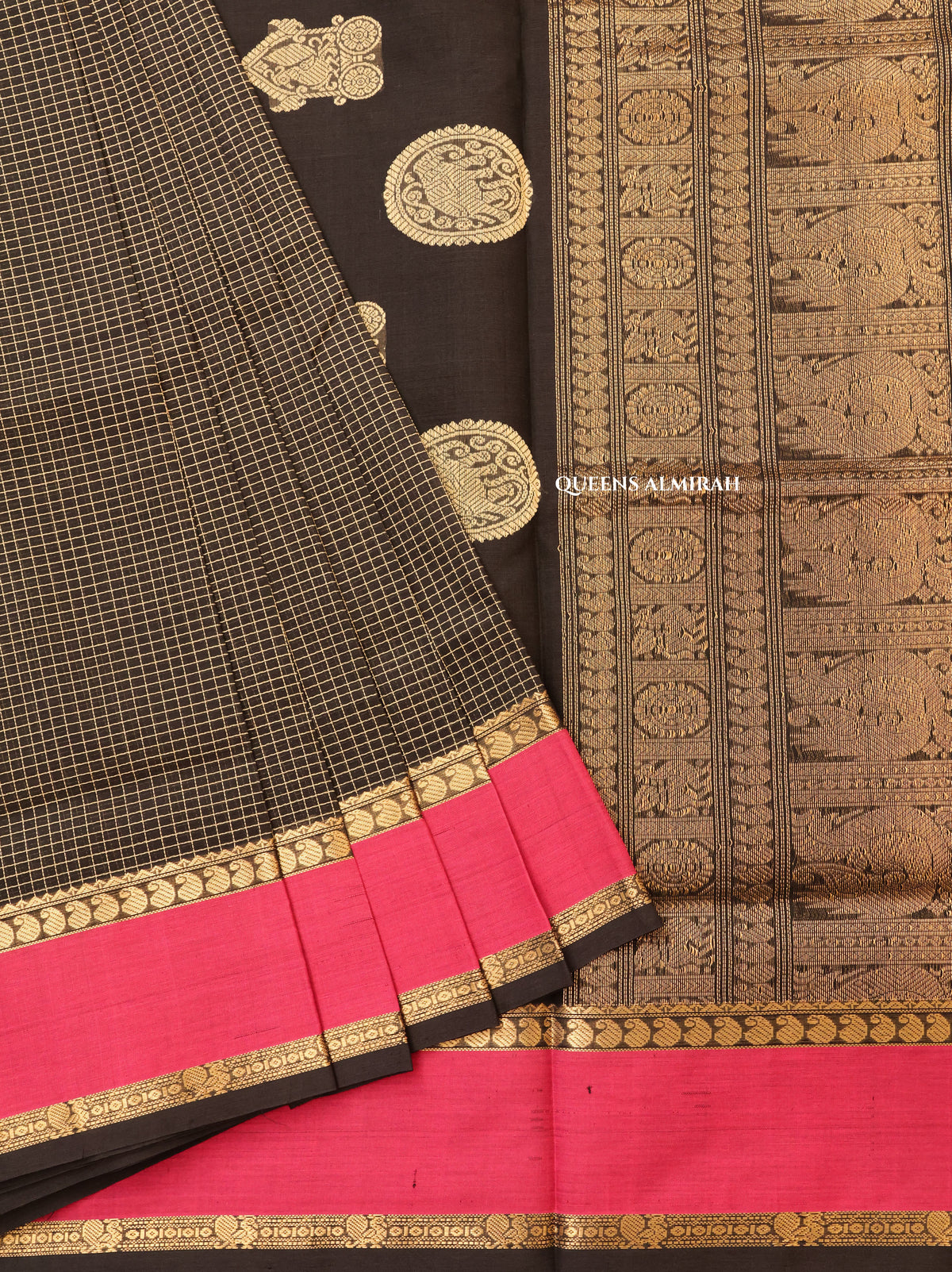 Black Kattam With Pink Chettinad Silk Cotton Saree
