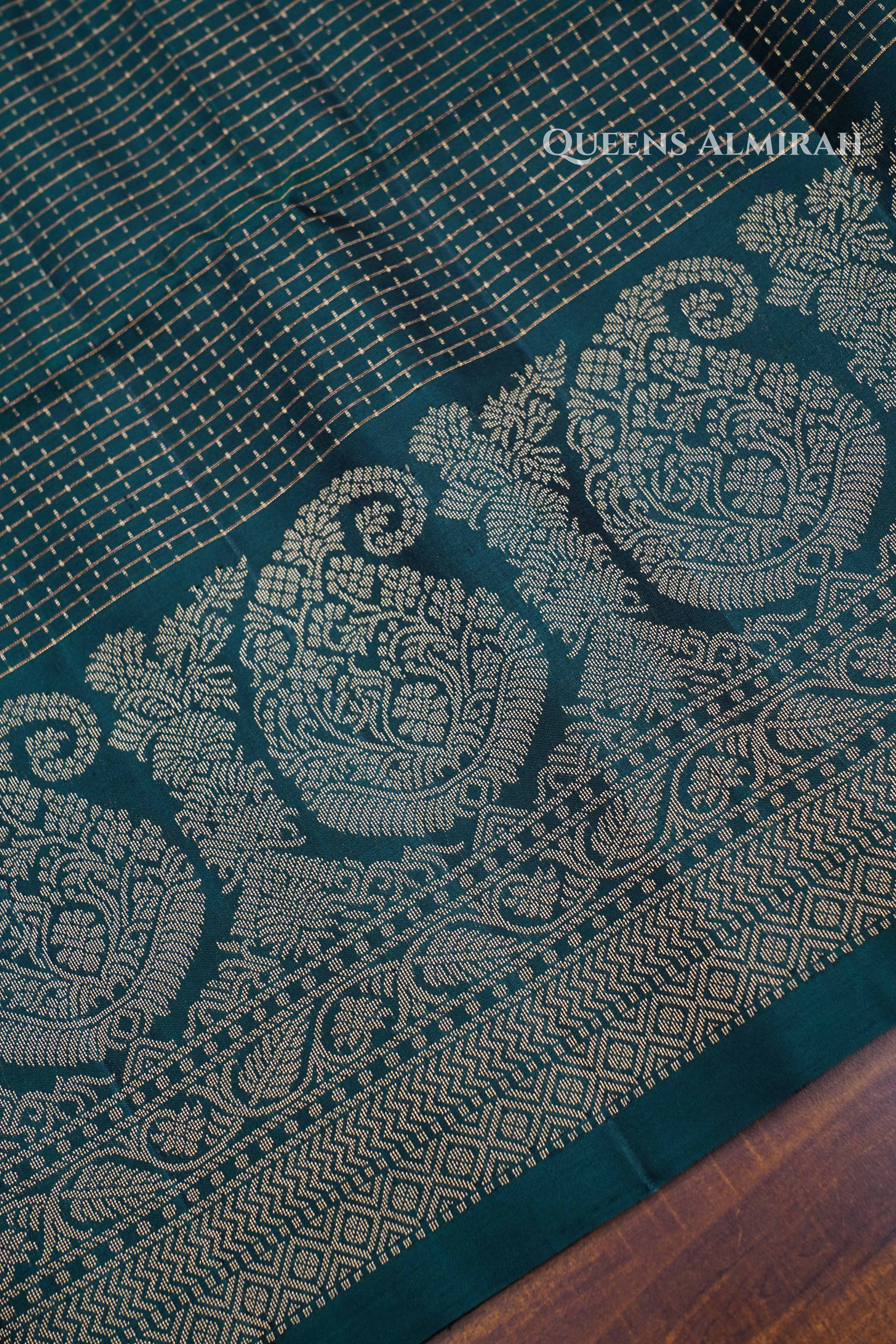 Dark Green With Purple  Pure Soft Silk Saree